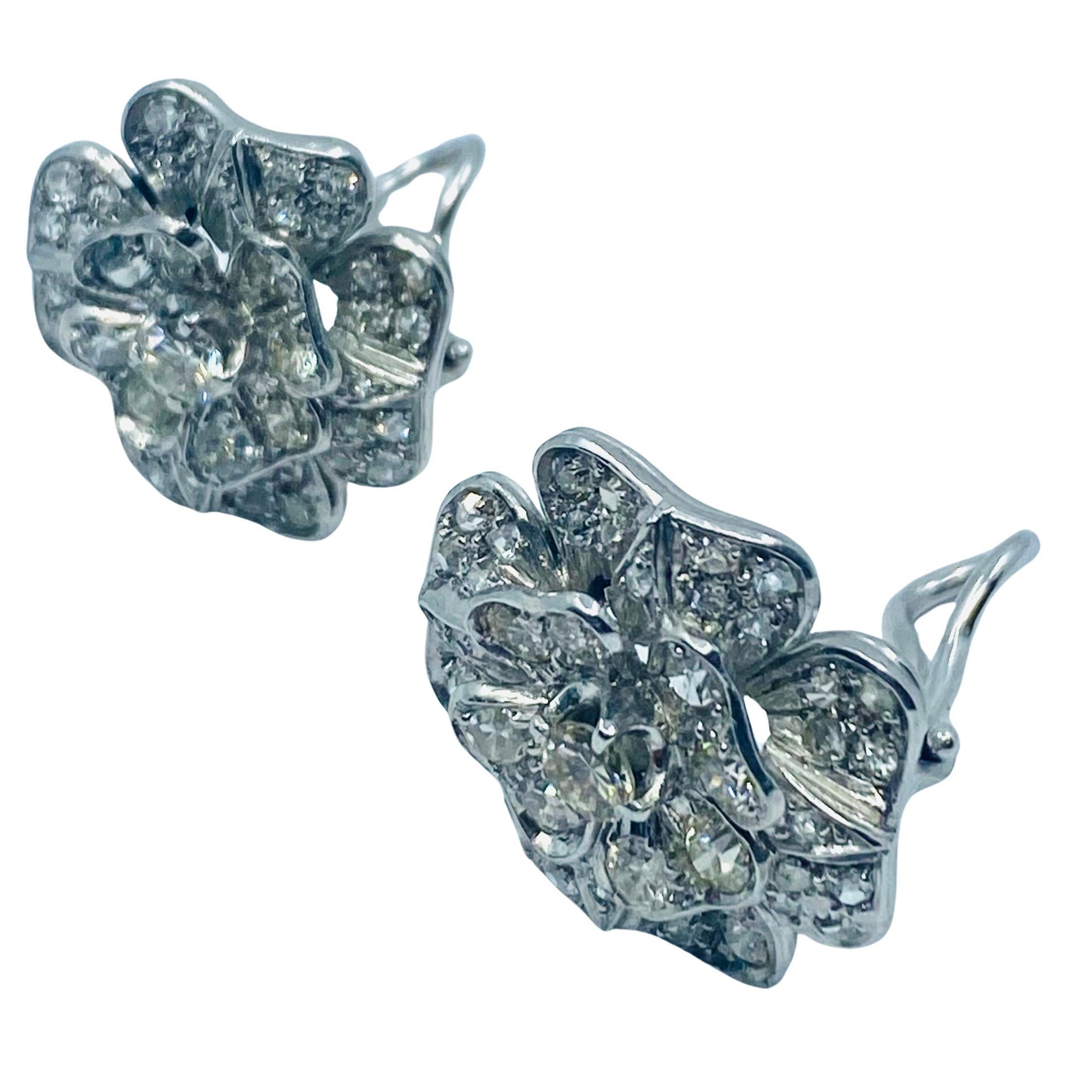 Clover Earrings Diamond 18k White Gold Estate Jewelry For Sale 3