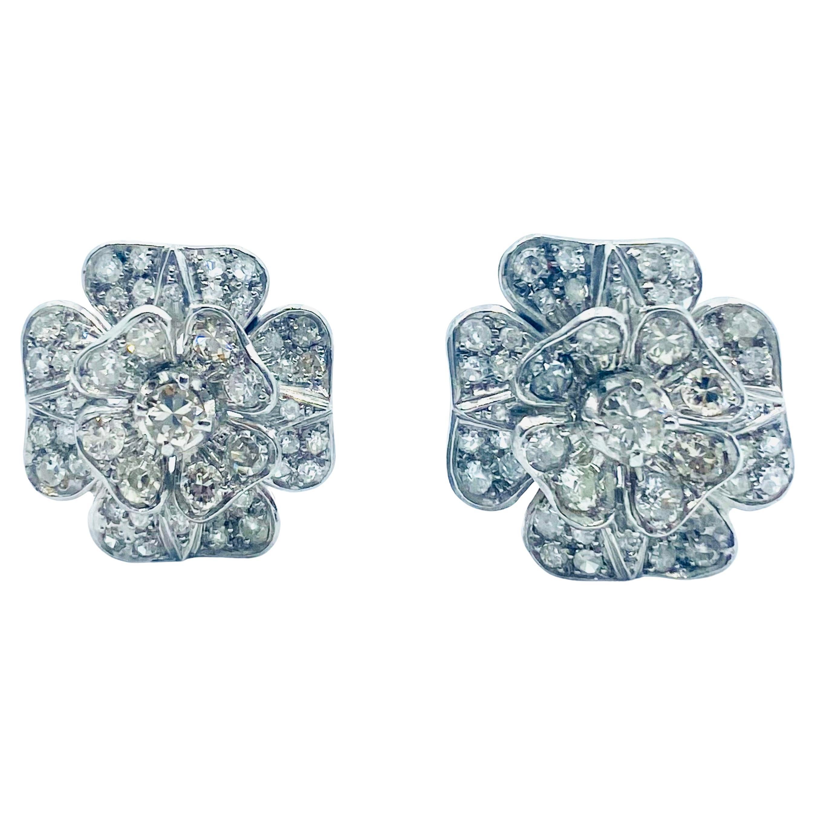 Clover Earrings Diamond 18k White Gold Estate Jewelry For Sale 4