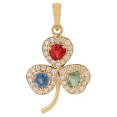 Clover-Inspired 14K Yellow Gold Multi-Sapphire & Diamond Pendant, 1.01ct