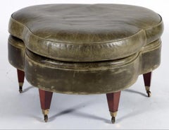Clover Leaf Form Ottoman in Green Leather
