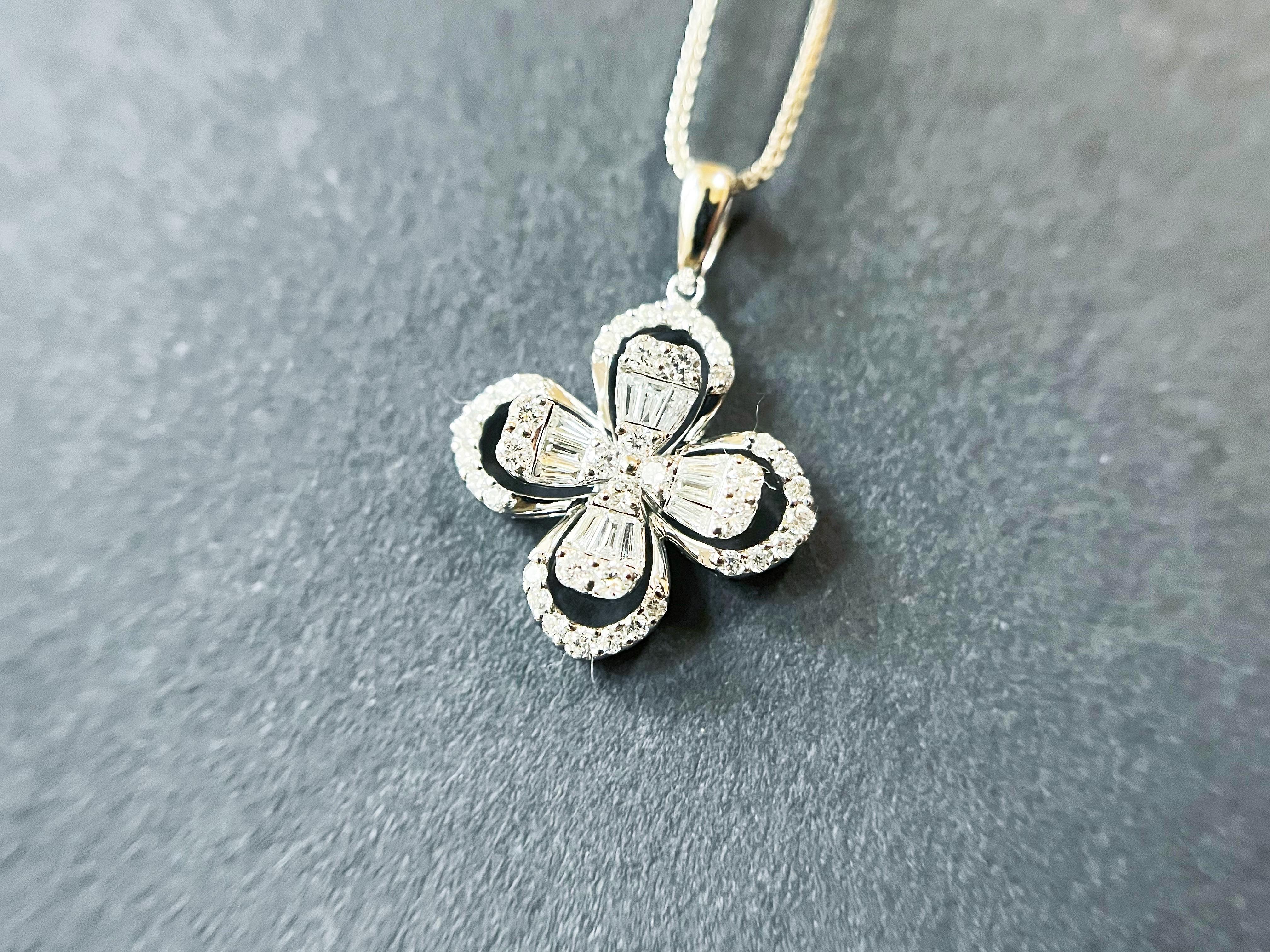 Certified Clover Leaf Pave Setting Diamond Pendant Necklace in 18K White Gold For Sale 4