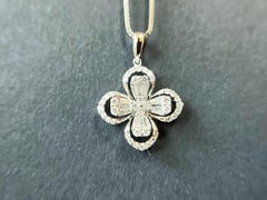 Certified Clover Leaf Pave Setting Diamond Pendant Necklace in 18K White Gold