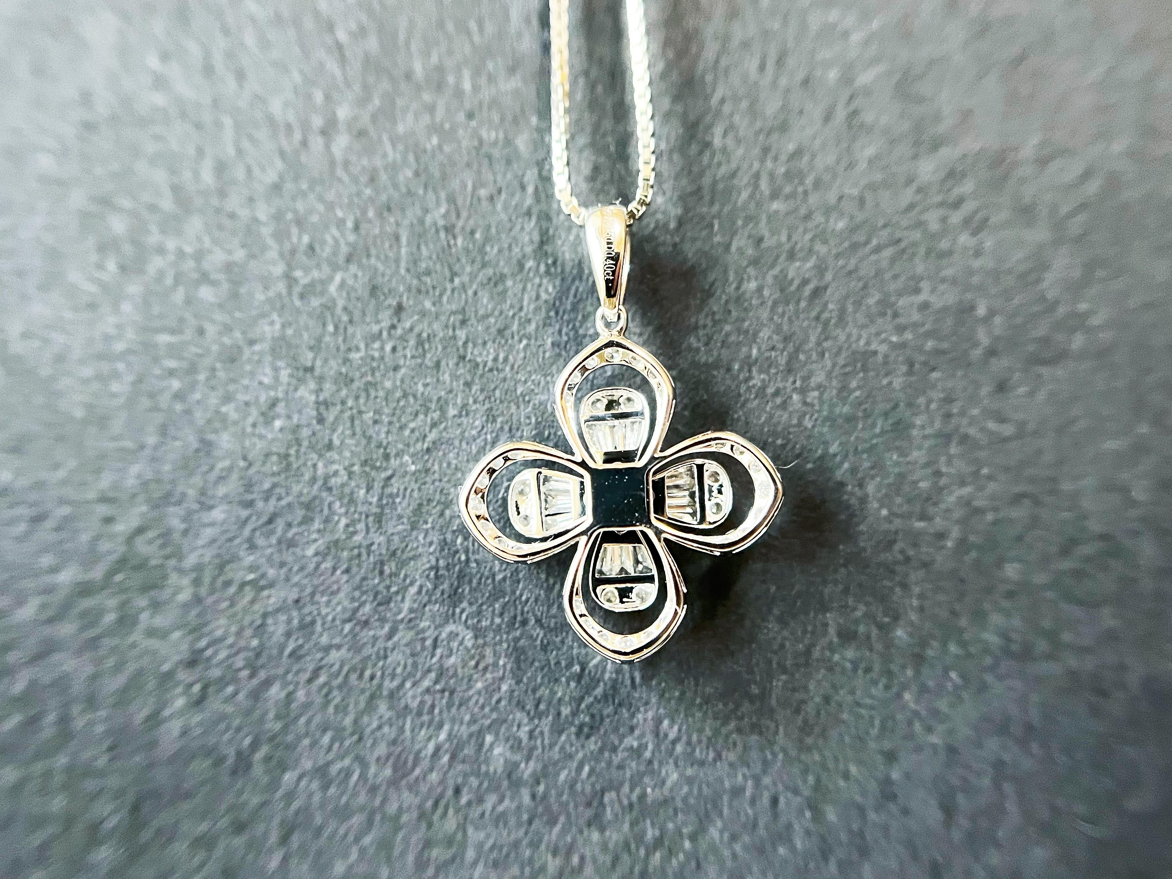 Certified Clover Leaf Pave Setting Diamond Pendant Necklace in 18K White Gold For Sale 1
