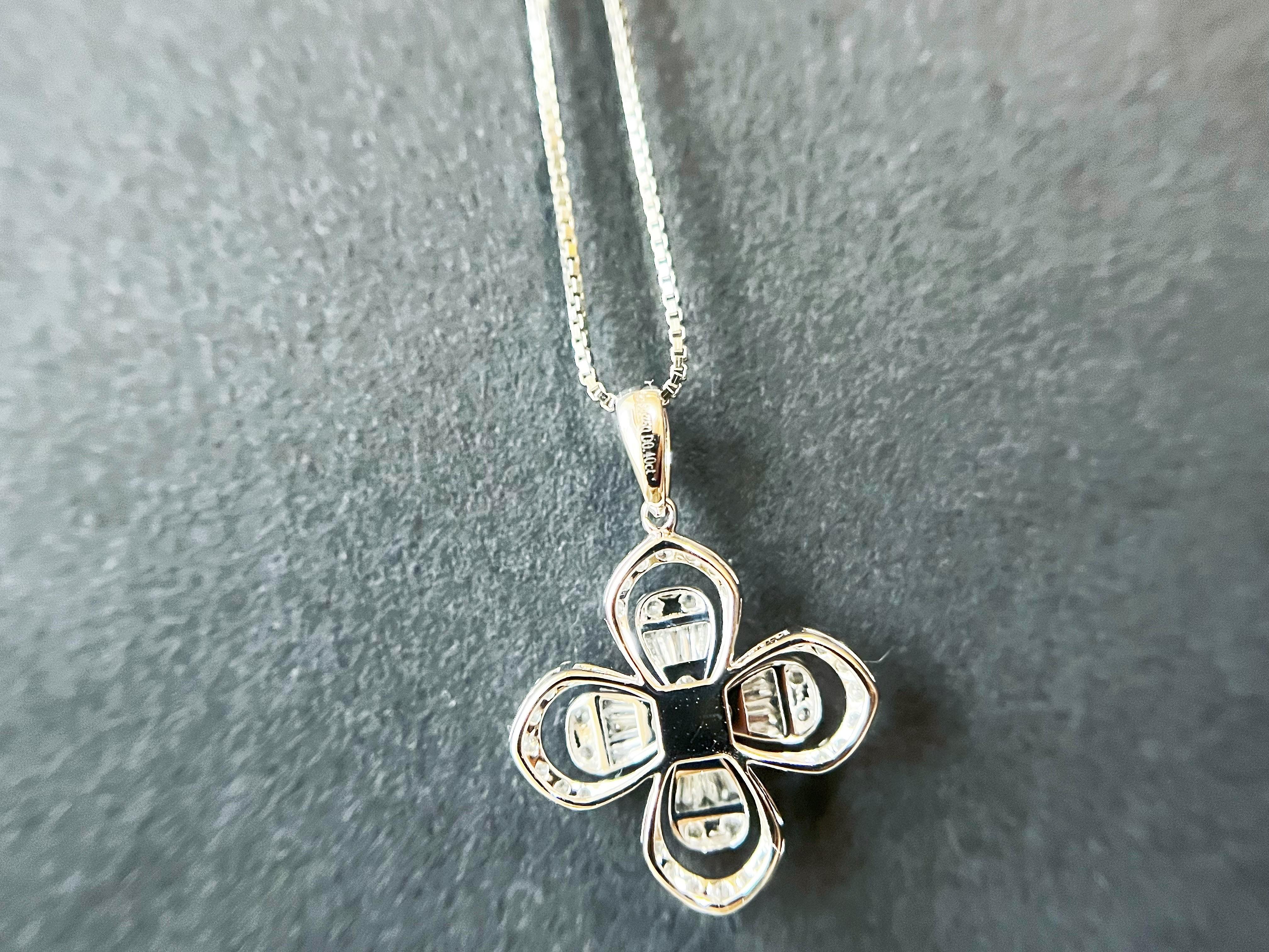 Certified Clover Leaf Pave Setting Diamond Pendant Necklace in 18K White Gold For Sale 2