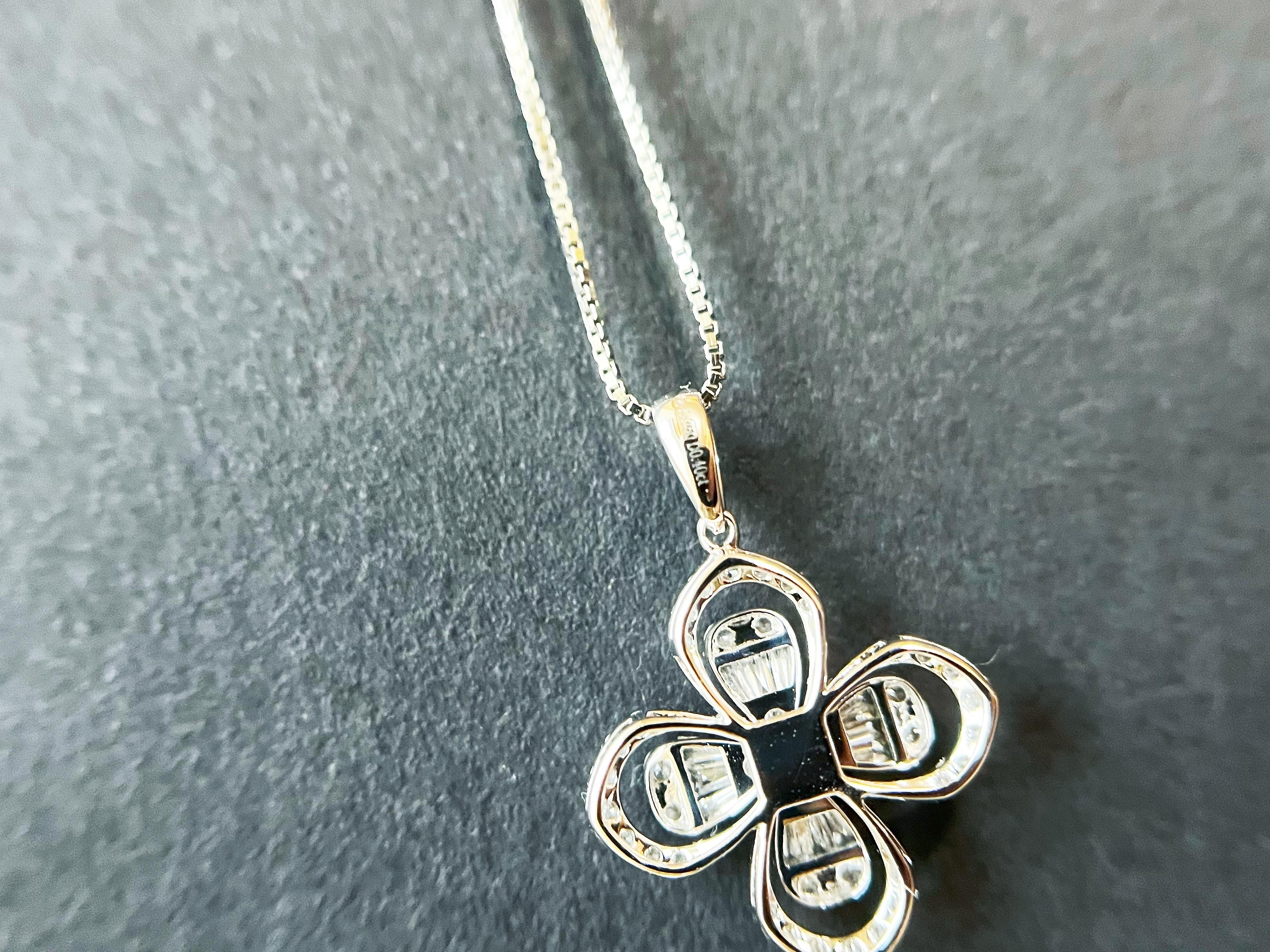 Certified Clover Leaf Pave Setting Diamond Pendant Necklace in 18K White Gold For Sale 3