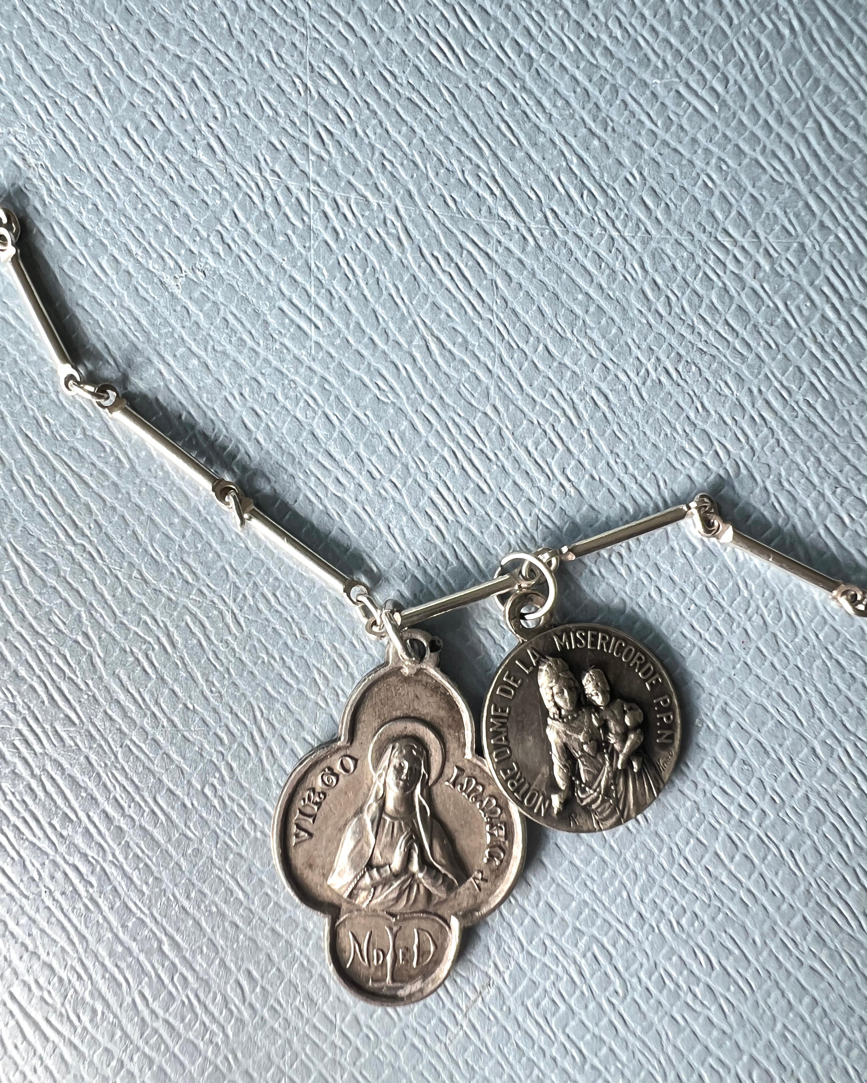 Contemporary Chain Necklace Miraculous Medal Virgo Oval Pendant For Sale