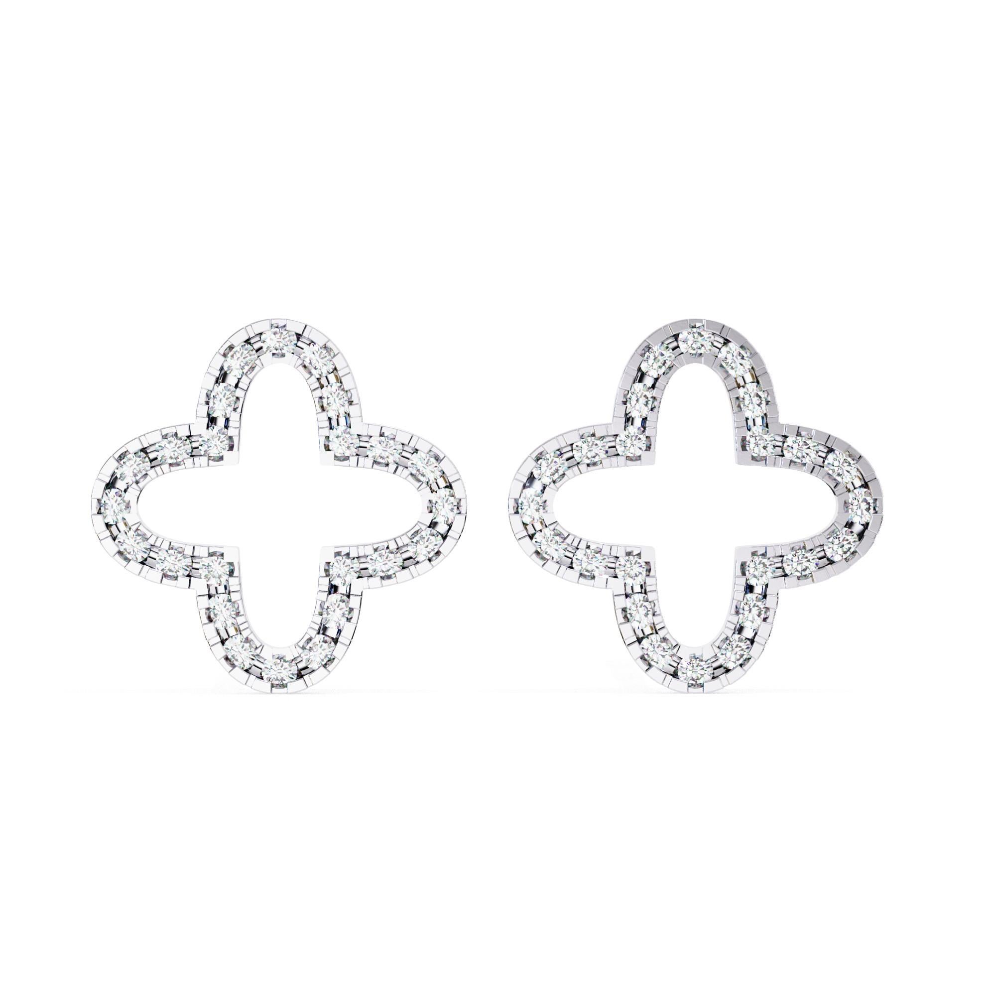 Boucles d'oreilles Clover en or blanc 14KT et diamant naturel Neuf - En vente à Vadgam, GJ