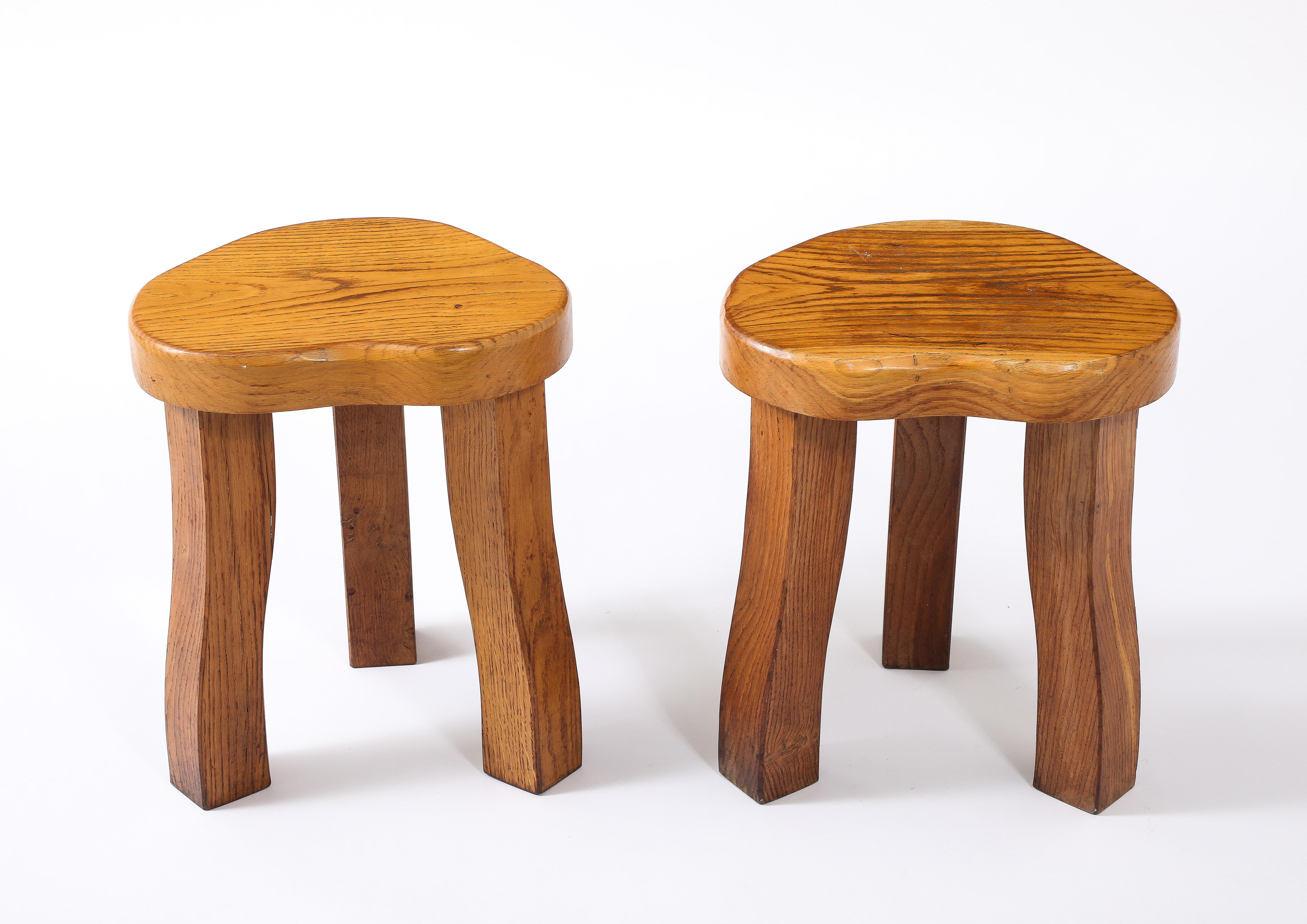 Mid-Century Modern Clover Oak Stools, France 1950's For Sale