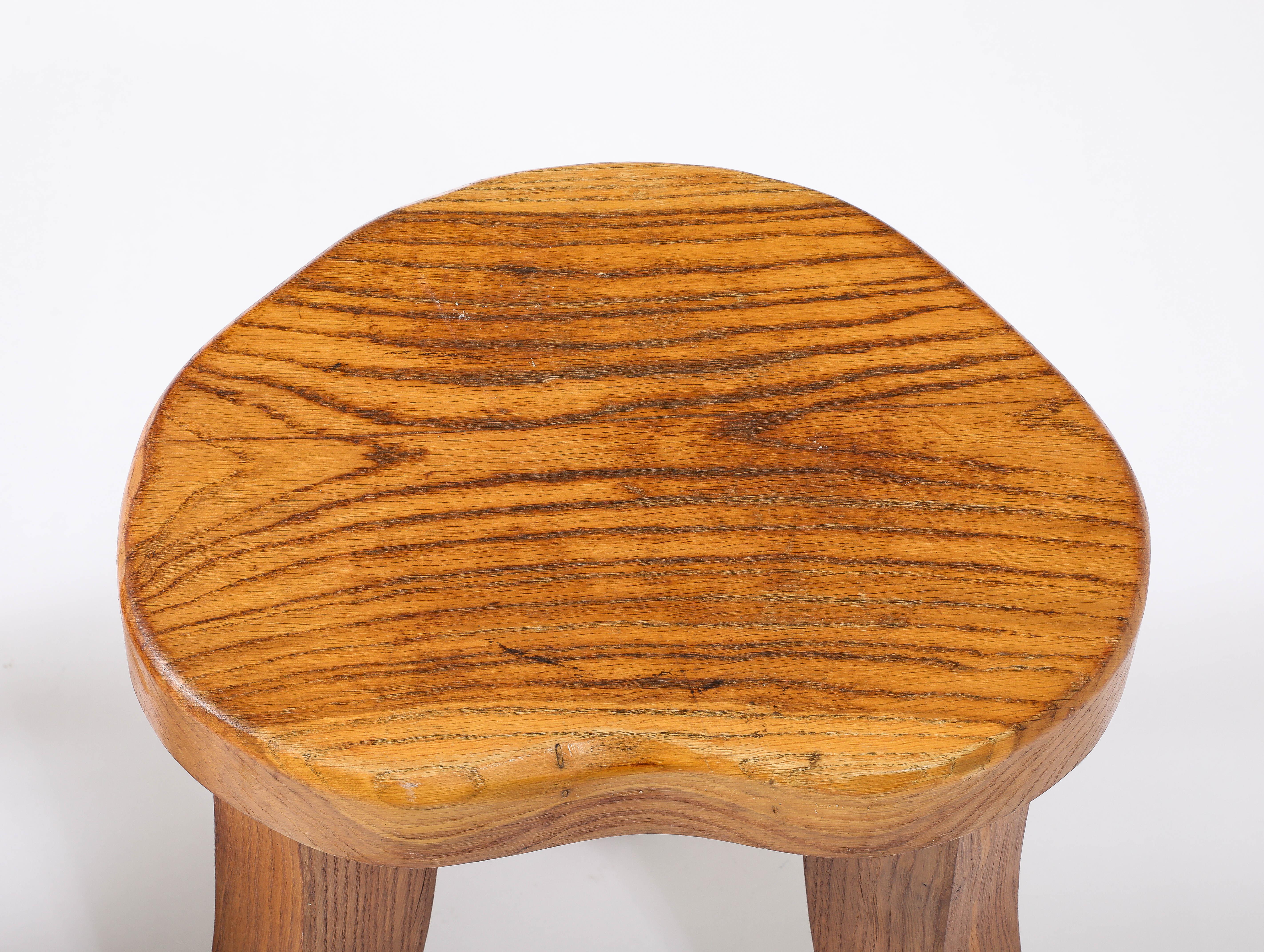 French Clover Oak Stools, France 1950's For Sale