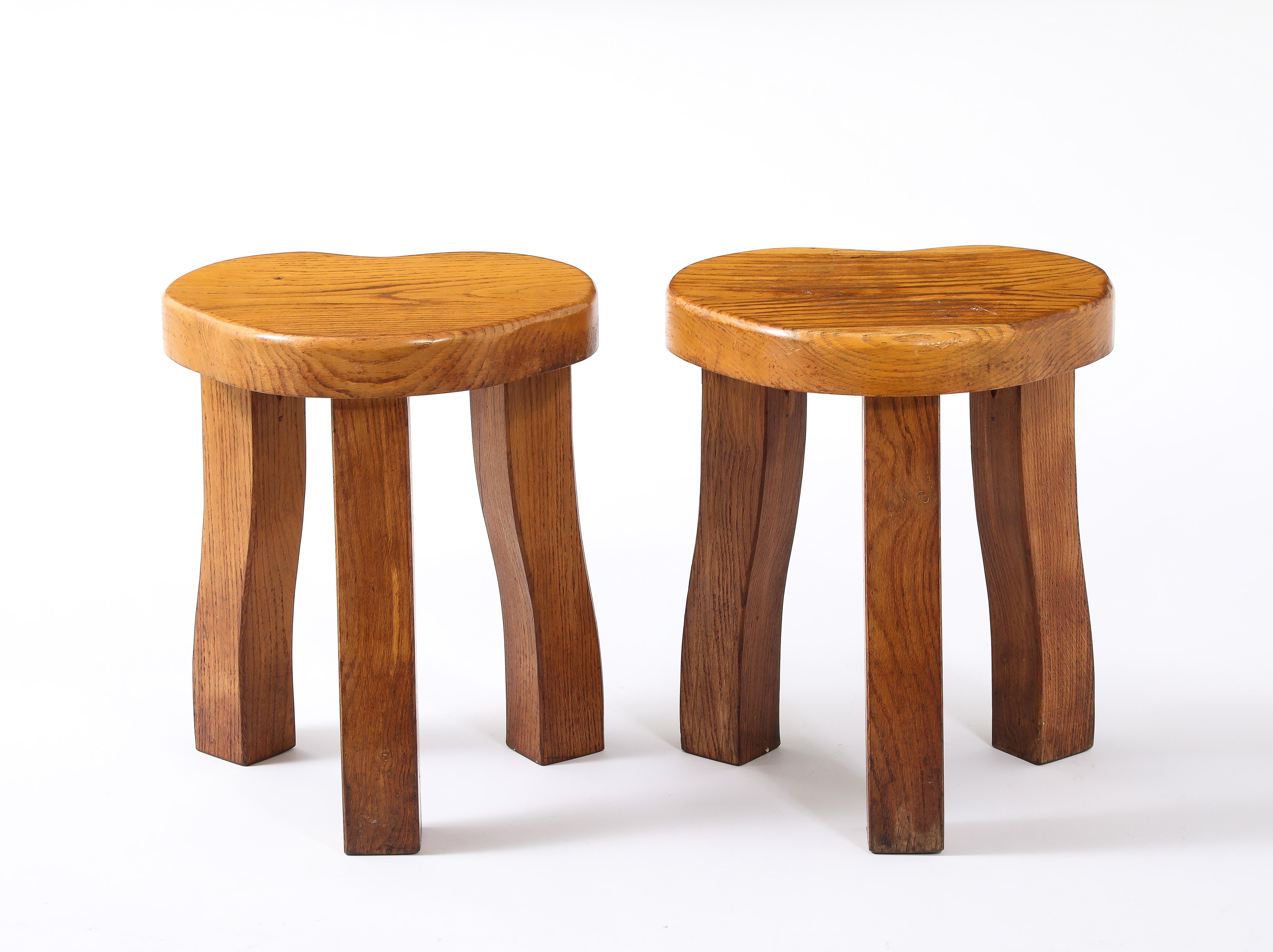 Clover Oak Stools, France 1950's In Good Condition For Sale In New York, NY