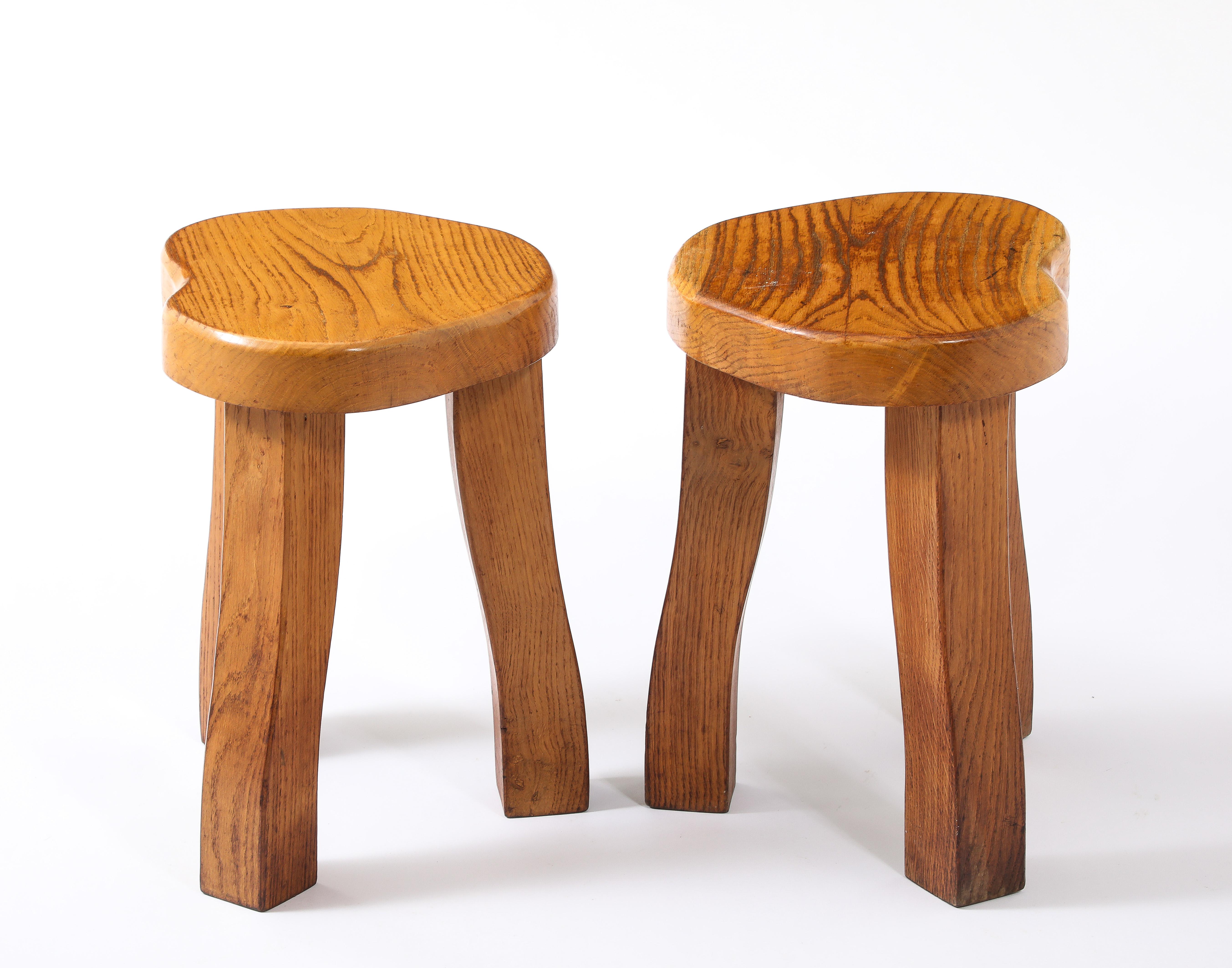 20th Century Clover Oak Stools, France 1950's For Sale