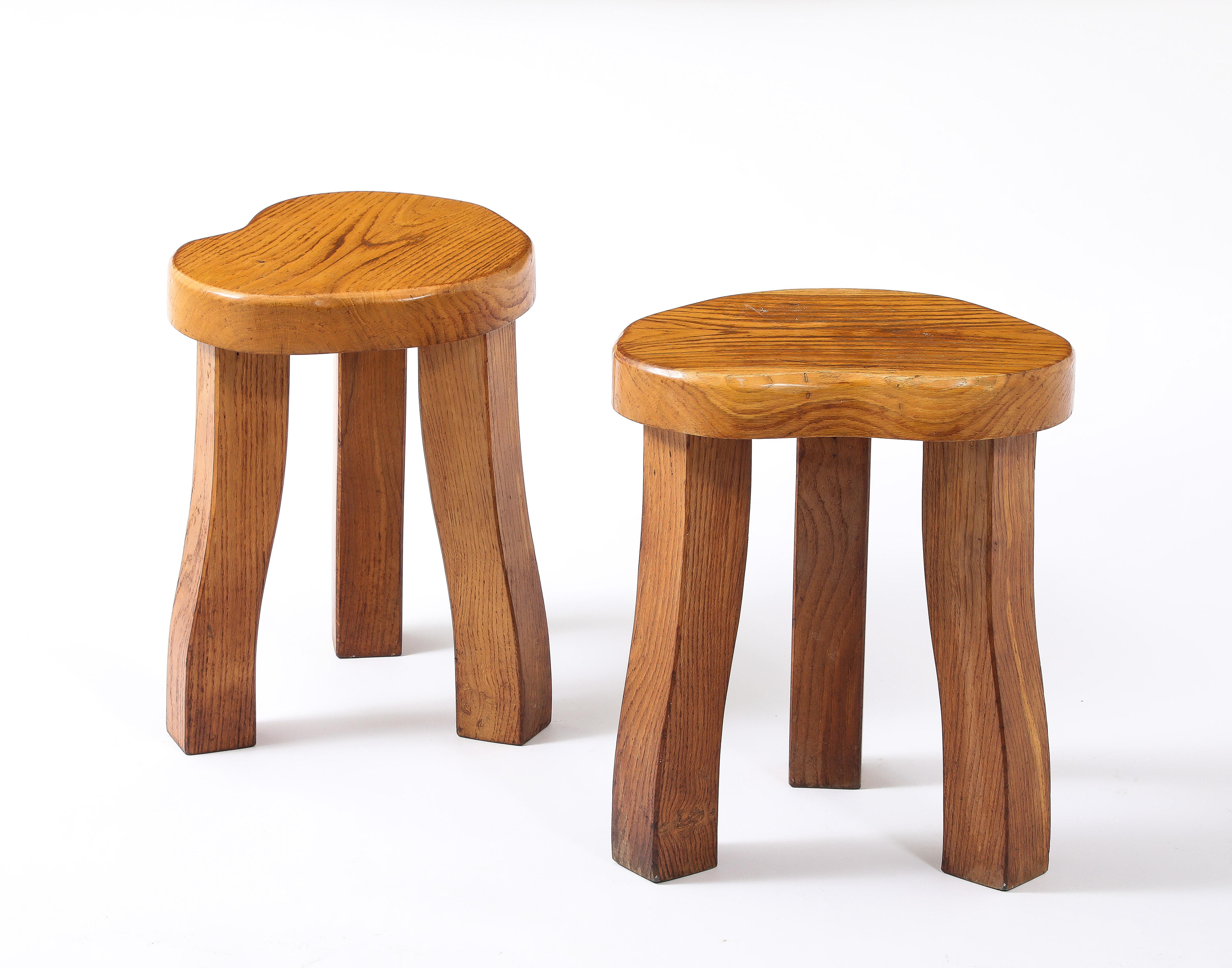 Clover Oak Stools, France 1950's For Sale 1