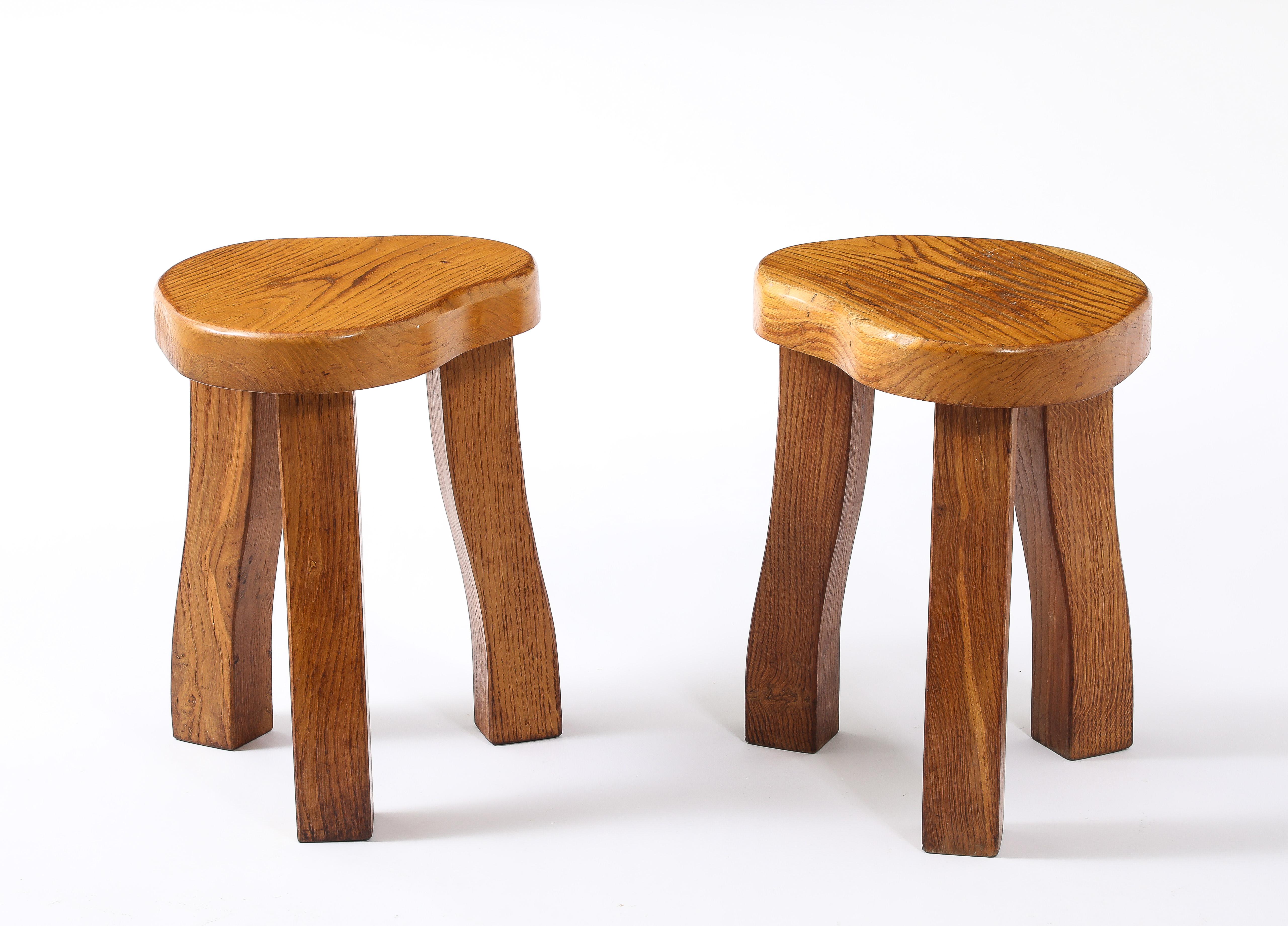Clover Oak Stools, France 1950's For Sale 3