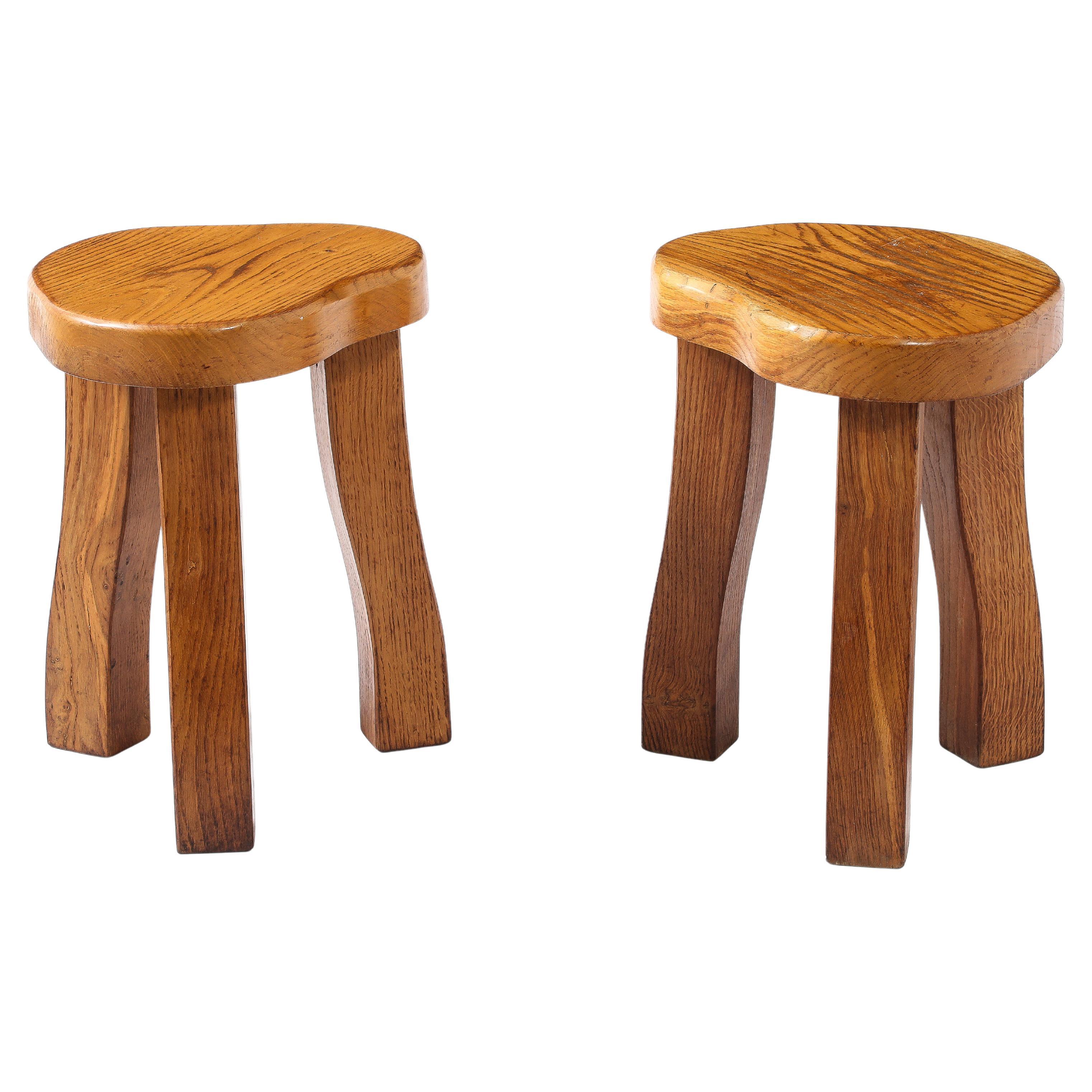 Clover Oak Stools, France 1950's For Sale