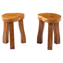 Clover Oak Stools, France 1950's