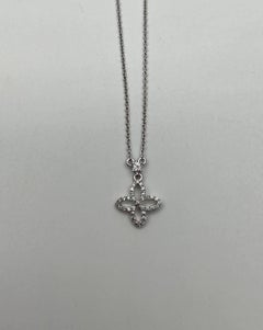 Clover Pave Set Diamonds Halo Motif 14K Karat White Gold Pendant Chain Necklace