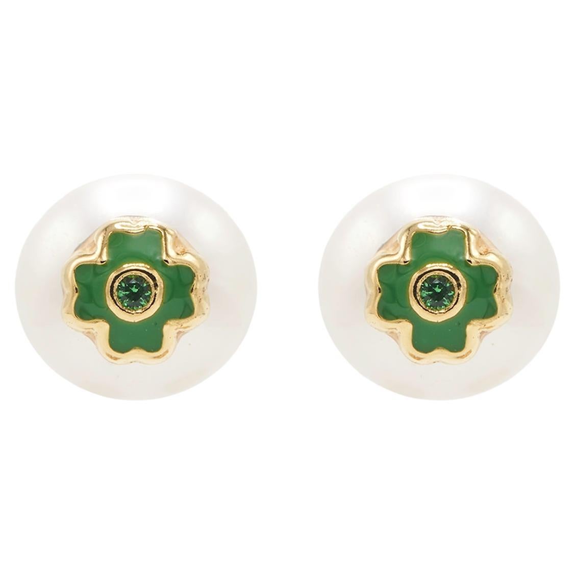 Boucles d'oreilles Clover Pearl Enamel