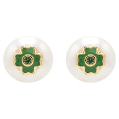 Orecchini con perla trifoglio smaltata
