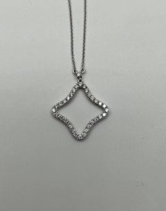Clover Rhombus Diamonds Halo Motif 18K Karat White Gold Pendant Chain Necklace