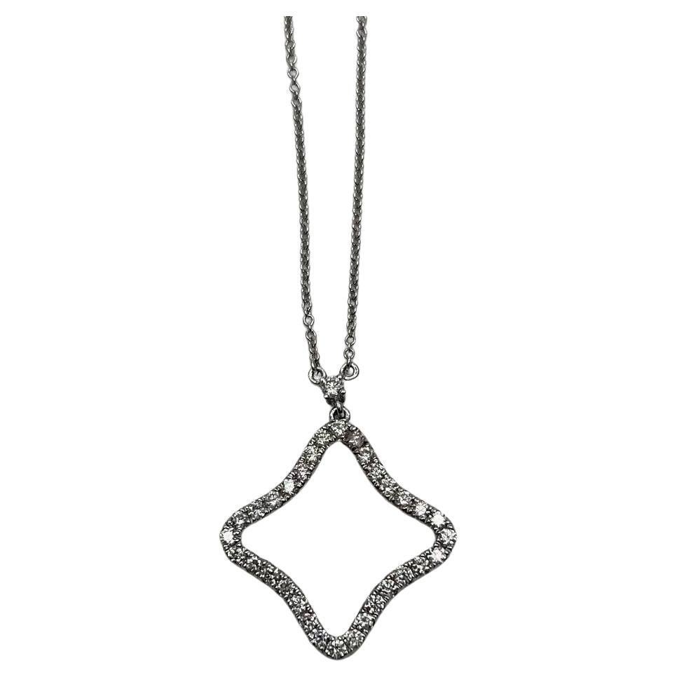 Clover Rhombus Diamonds Halo Motif 18K Karat White Gold Pendant Chain Necklace