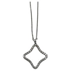 Kleeblatt Rhombus Diamanten Halo-Motiv 18K Karat Weißgold Anhänger Kette Halskette
