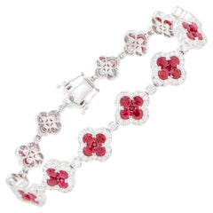 Clover Ruby Bracelet Diamond Links 8.5 Carats 18K White Gold