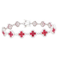 Clover Ruby Bracelet Diamond Links 8.5 Carats 18K White Gold