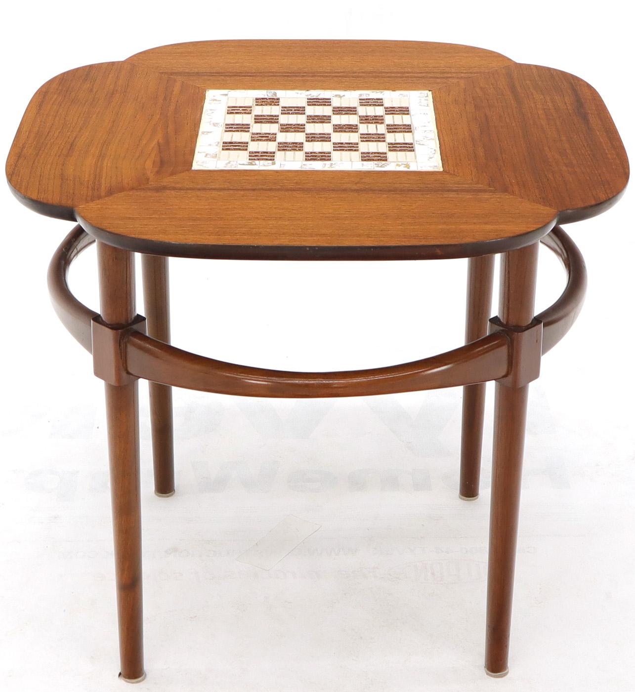 Mid-Century Modern Clover Shape Checker Tile Top Walnut Side Table For Sale
