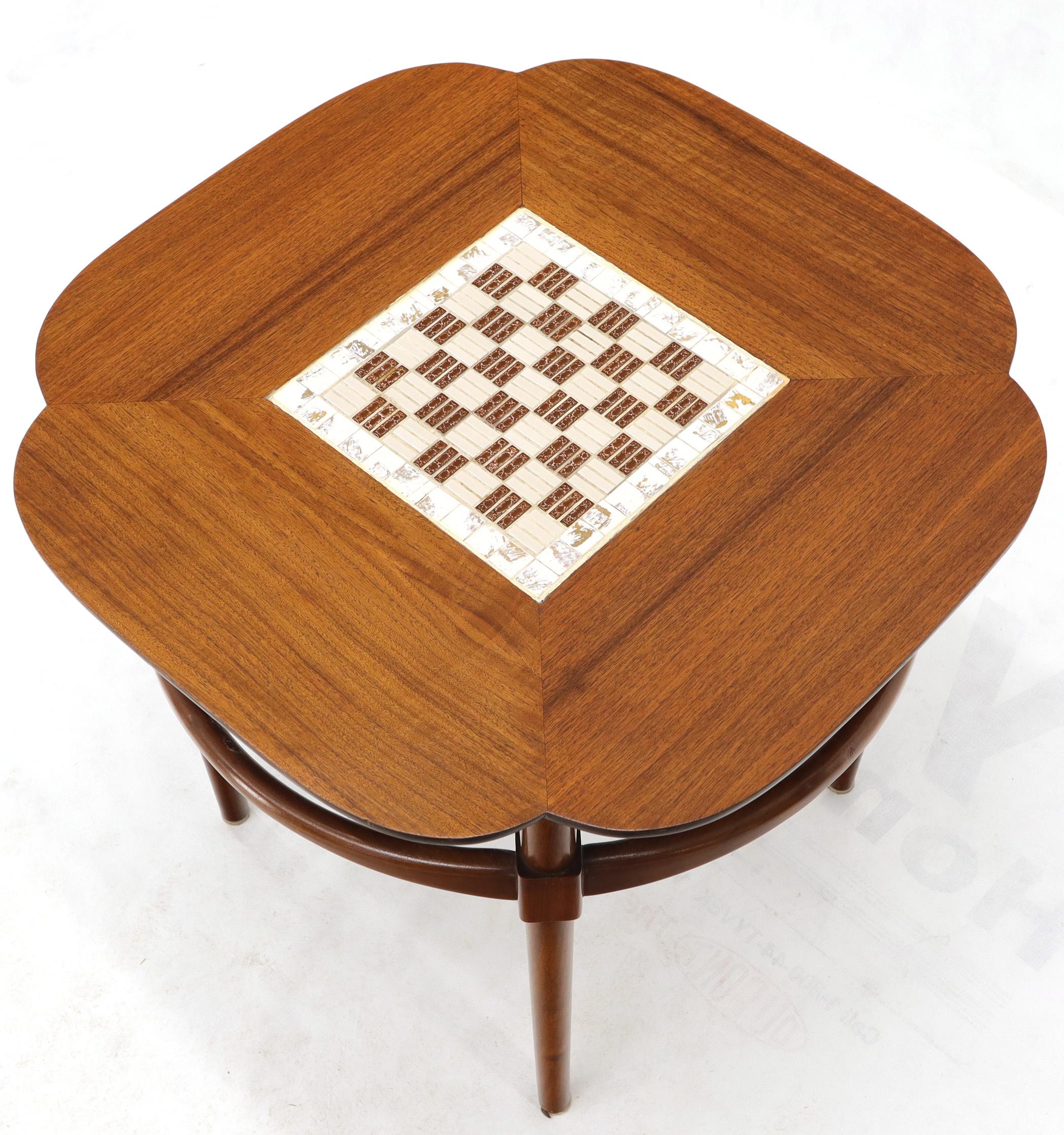 American Clover Shape Checker Tile Top Walnut Side Table For Sale