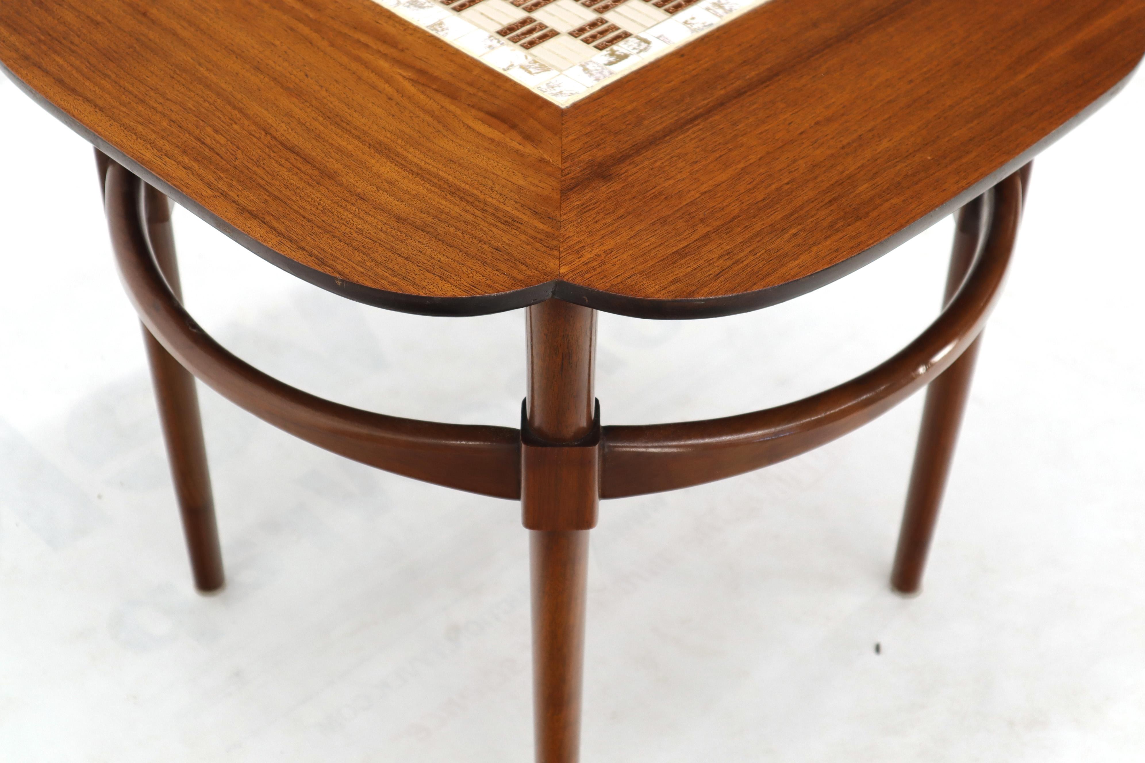 Clover Shape Checker Tile Top Walnut Side Table For Sale 1