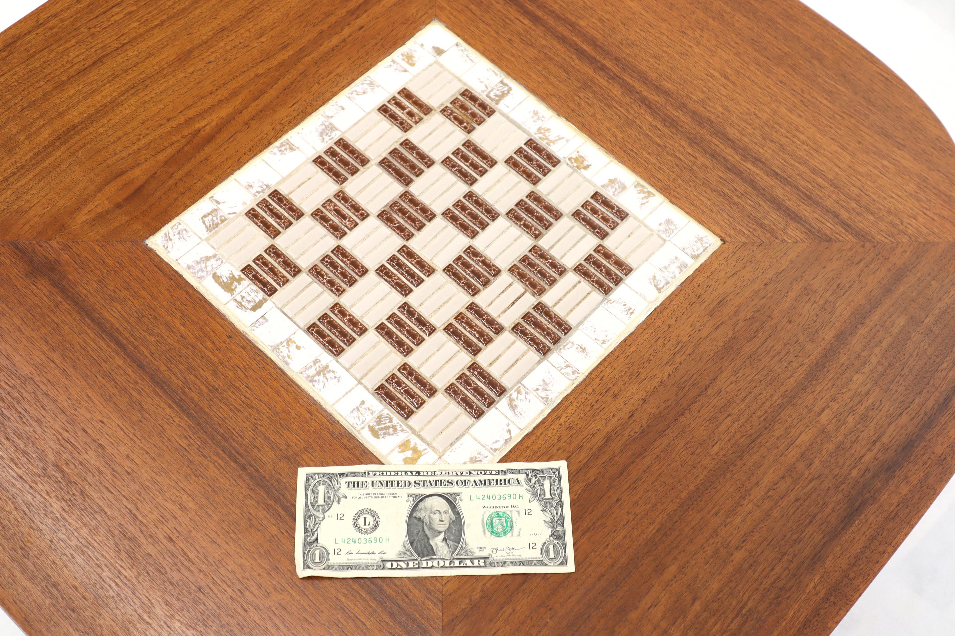Clover Shape Checker Tile Top Walnut Side Table For Sale 2