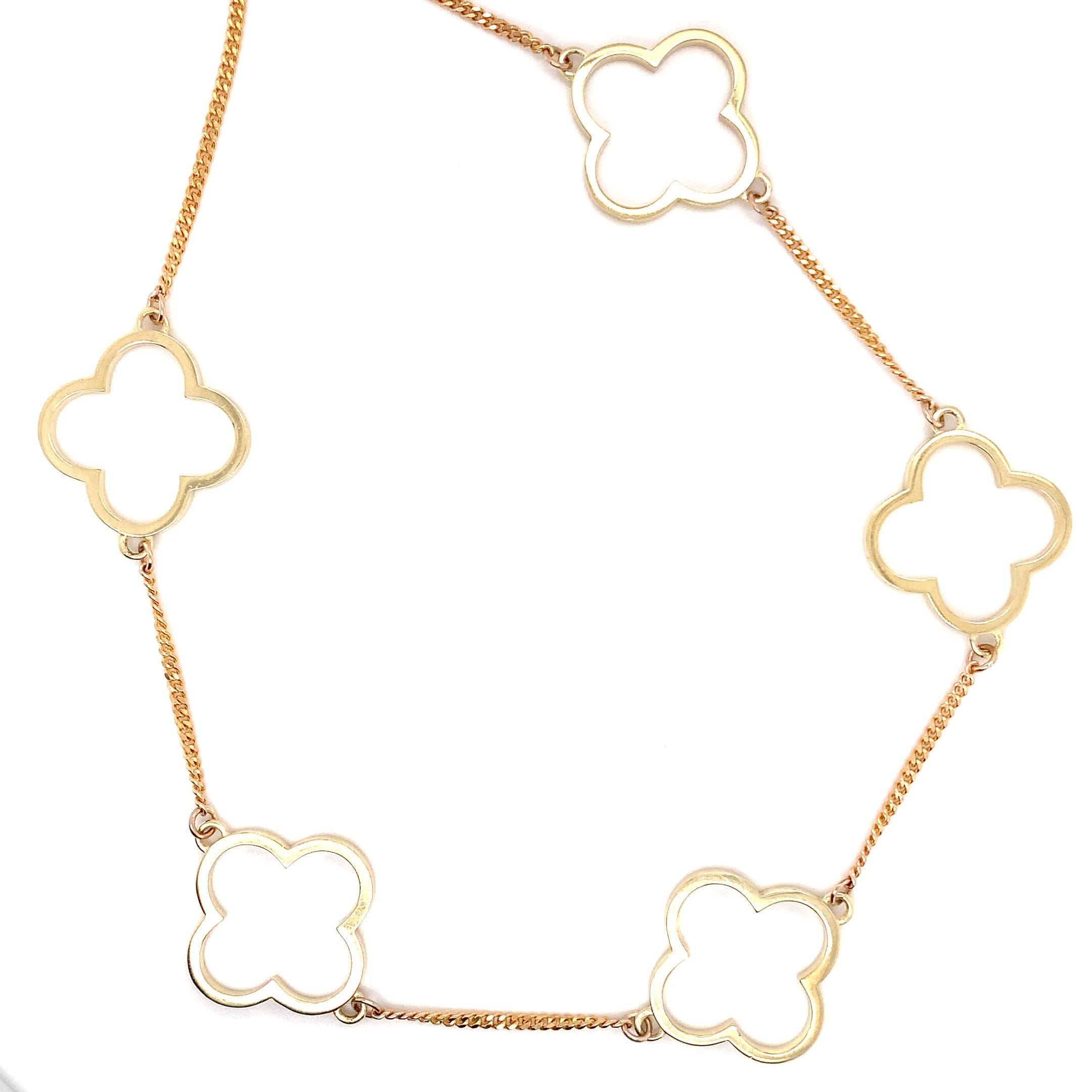 Collier chaîne art déco en forme de trèfle en or jaune 9 carats en vente 1