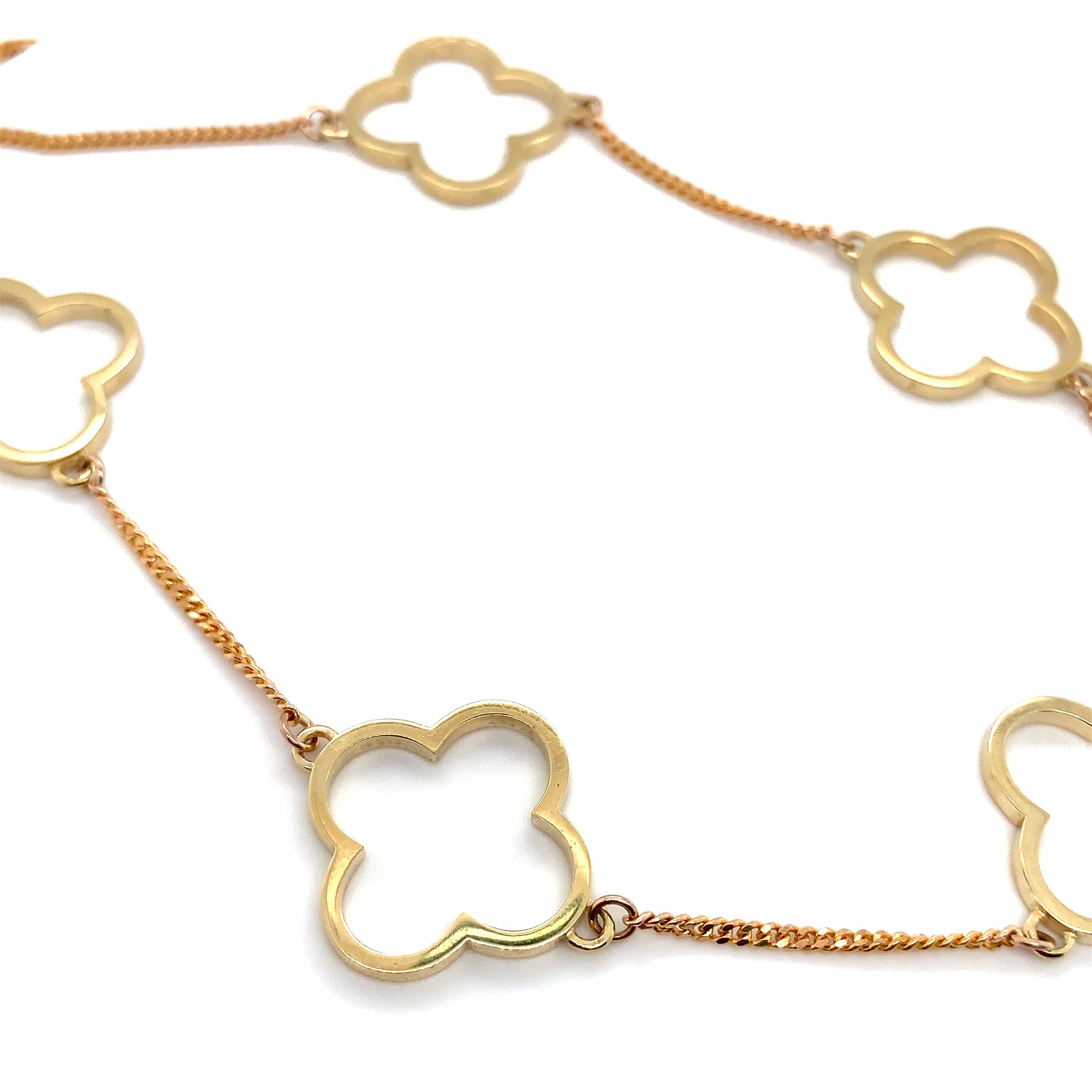 Collier chaîne art déco en forme de trèfle en or jaune 9 carats en vente 2