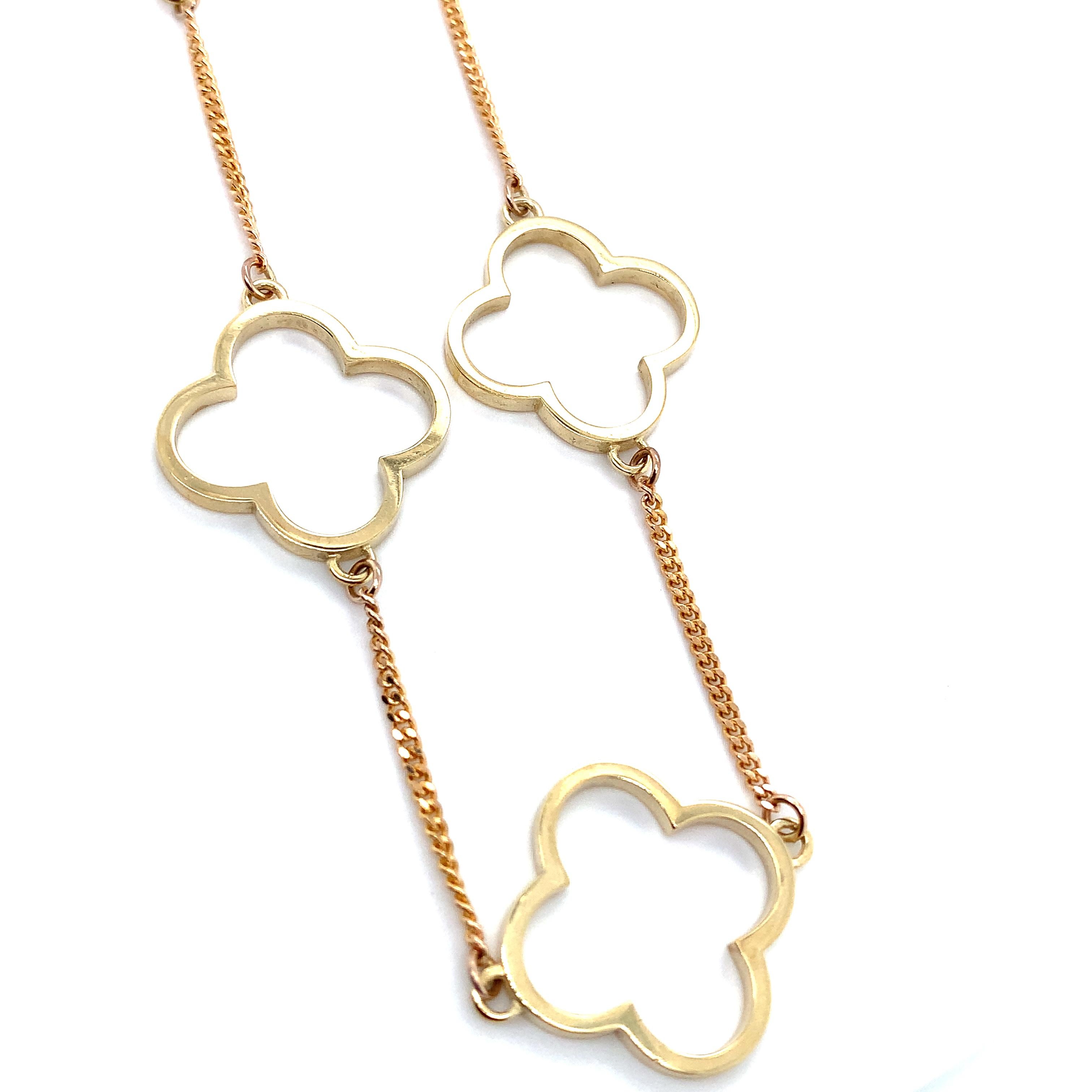 Collier chaîne art déco en forme de trèfle en or jaune 9 carats en vente 3
