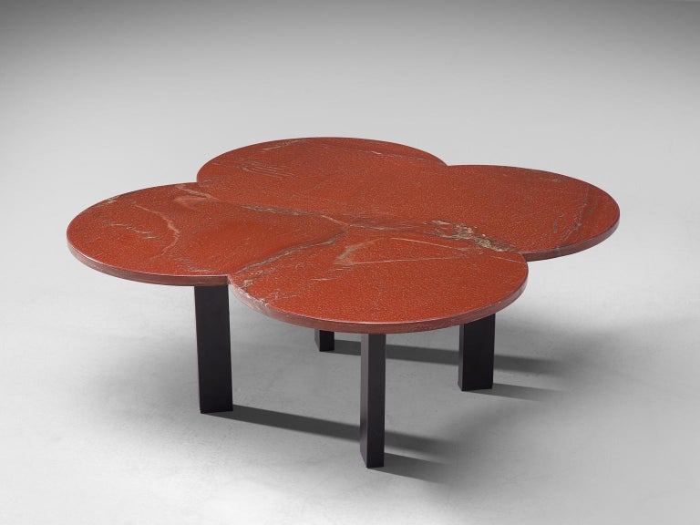 Clover Shaped Coffee Table in Red Marble For Sale at 1stDibs
