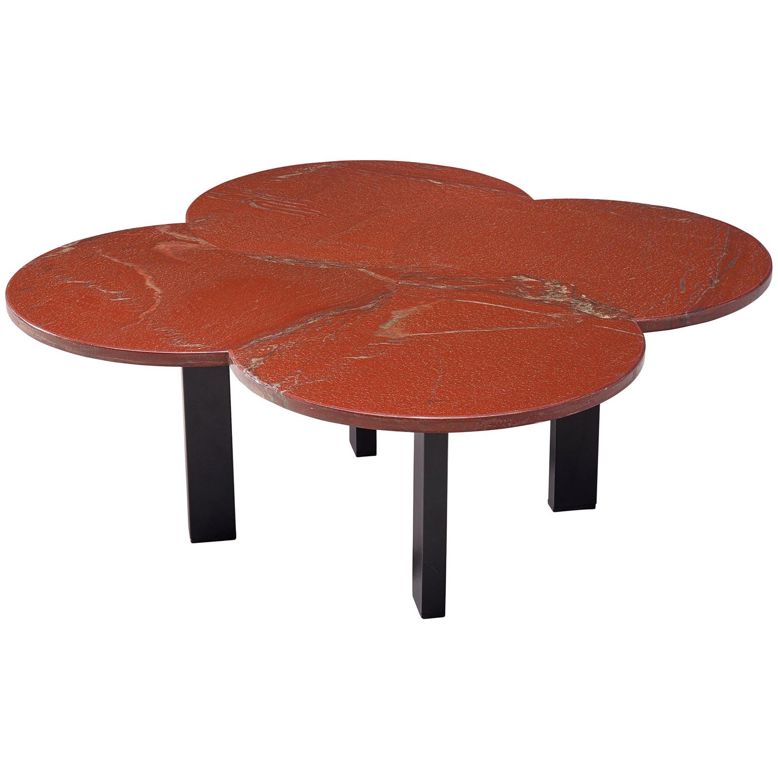 Clover Shaped Coffee Table in Red Marble For Sale at 1stDibs