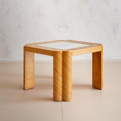 Clover Shaped Split Reed Bamboo Side Table with Mirrored Top