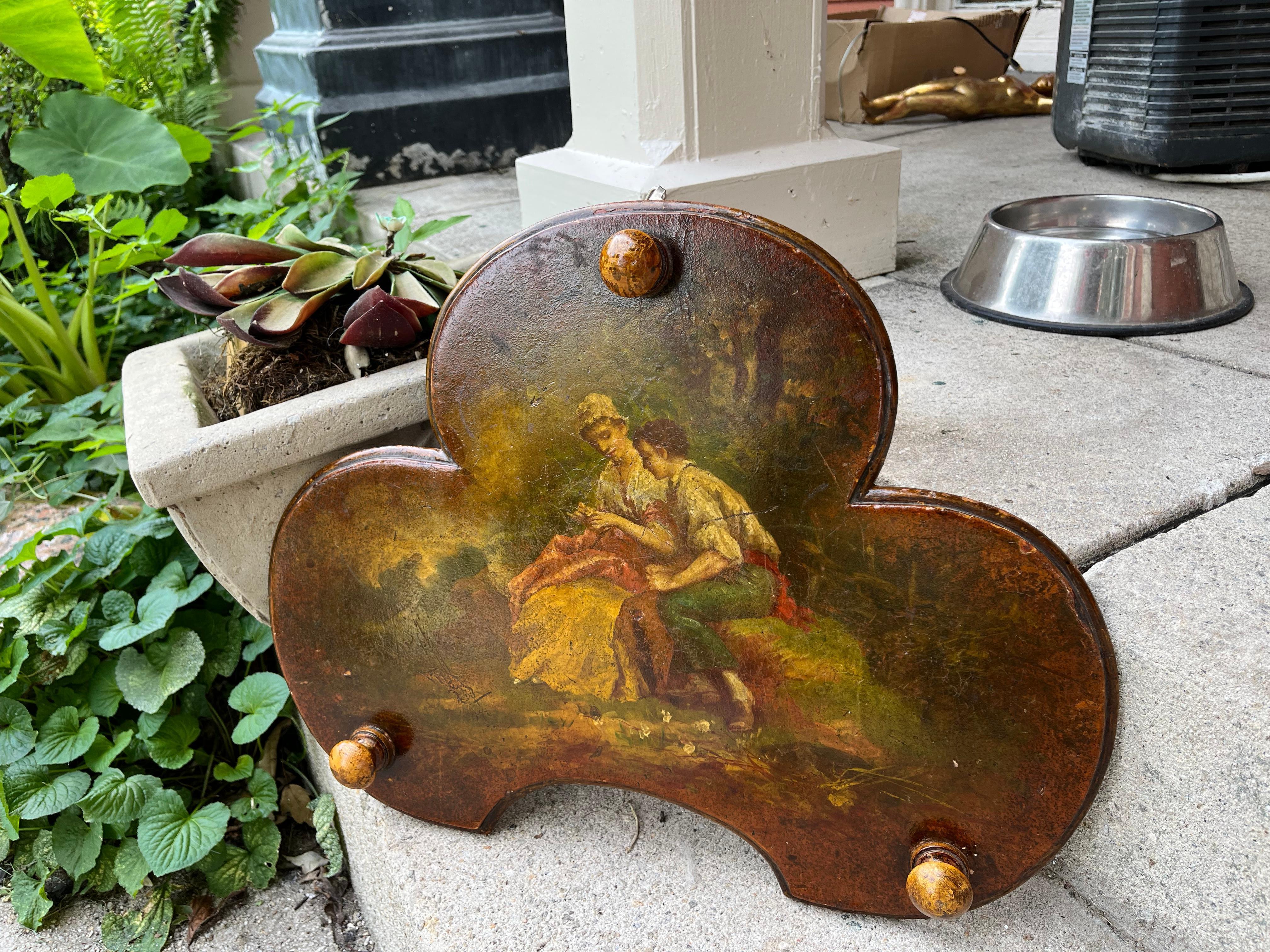 French Clover Shaped Wall Panel or Plaque Decorated in Manner of Martin Brothers 