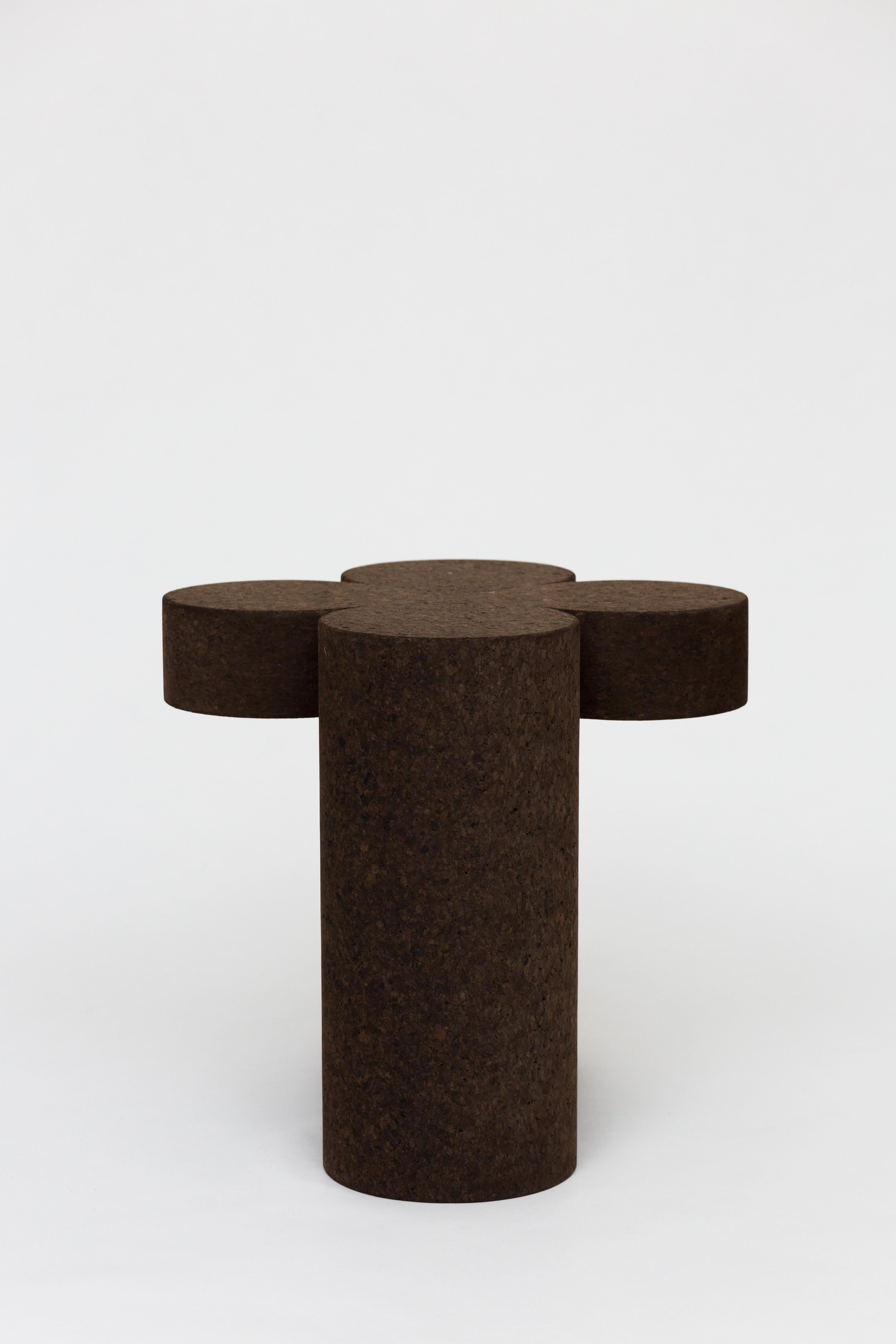 Clover Solid Cork Contemporary Sculptural Carved Side Drinks Table Dark Brown  In New Condition For Sale In Bainbridge Island, WA