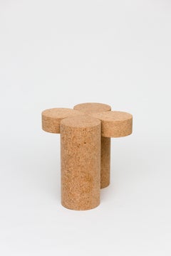 Clover Solid Cork Contemporary Sculptural Carved Side Drinks Table Natural