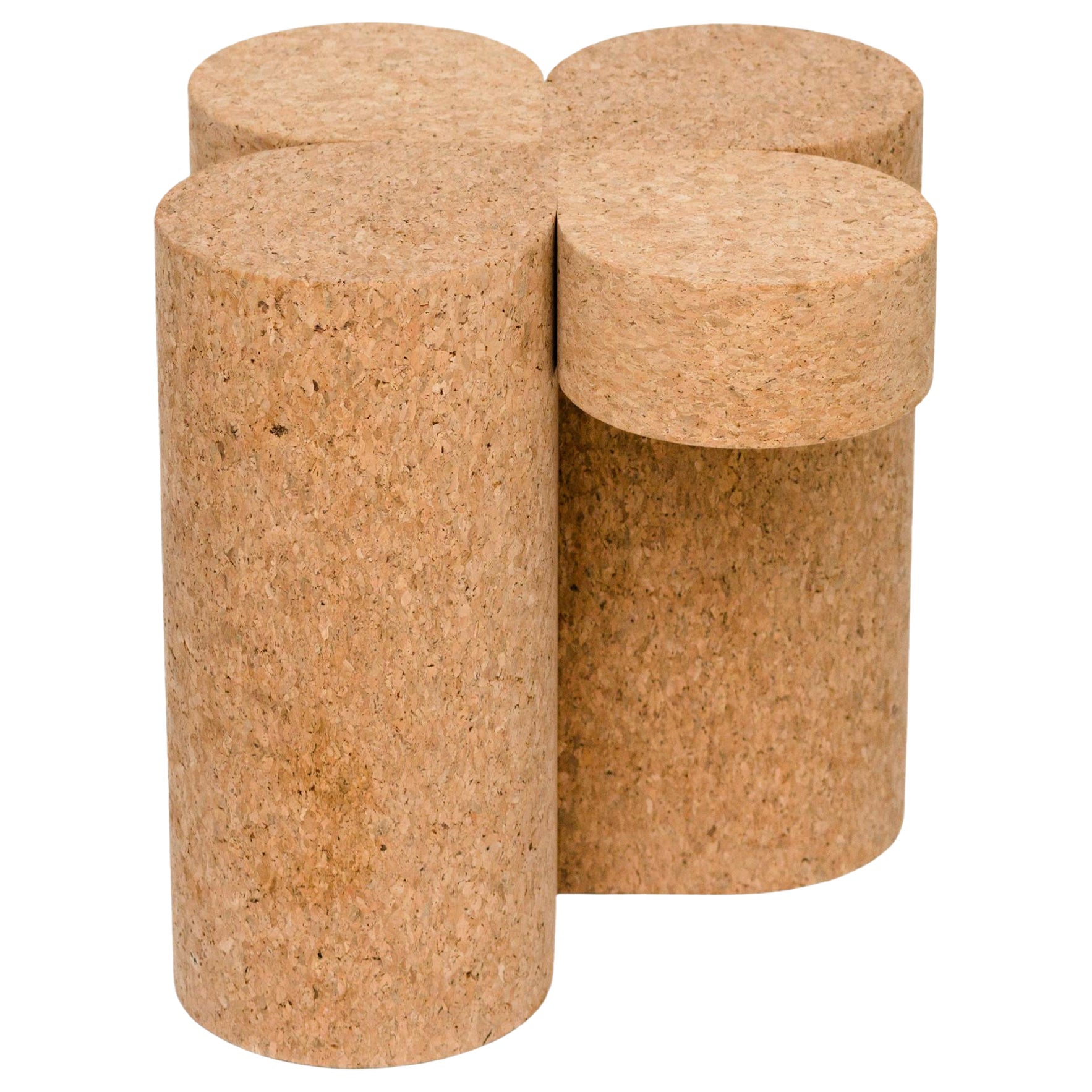 Clover Solid Cork Contemporary Sculptural Carved Side Drinks Table Natural For Sale