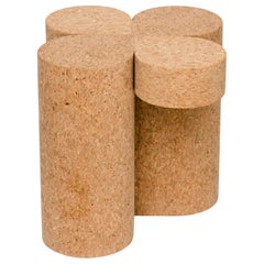 Clover Solid Cork Contemporary Sculptural Carved Side Drinks Table Natural