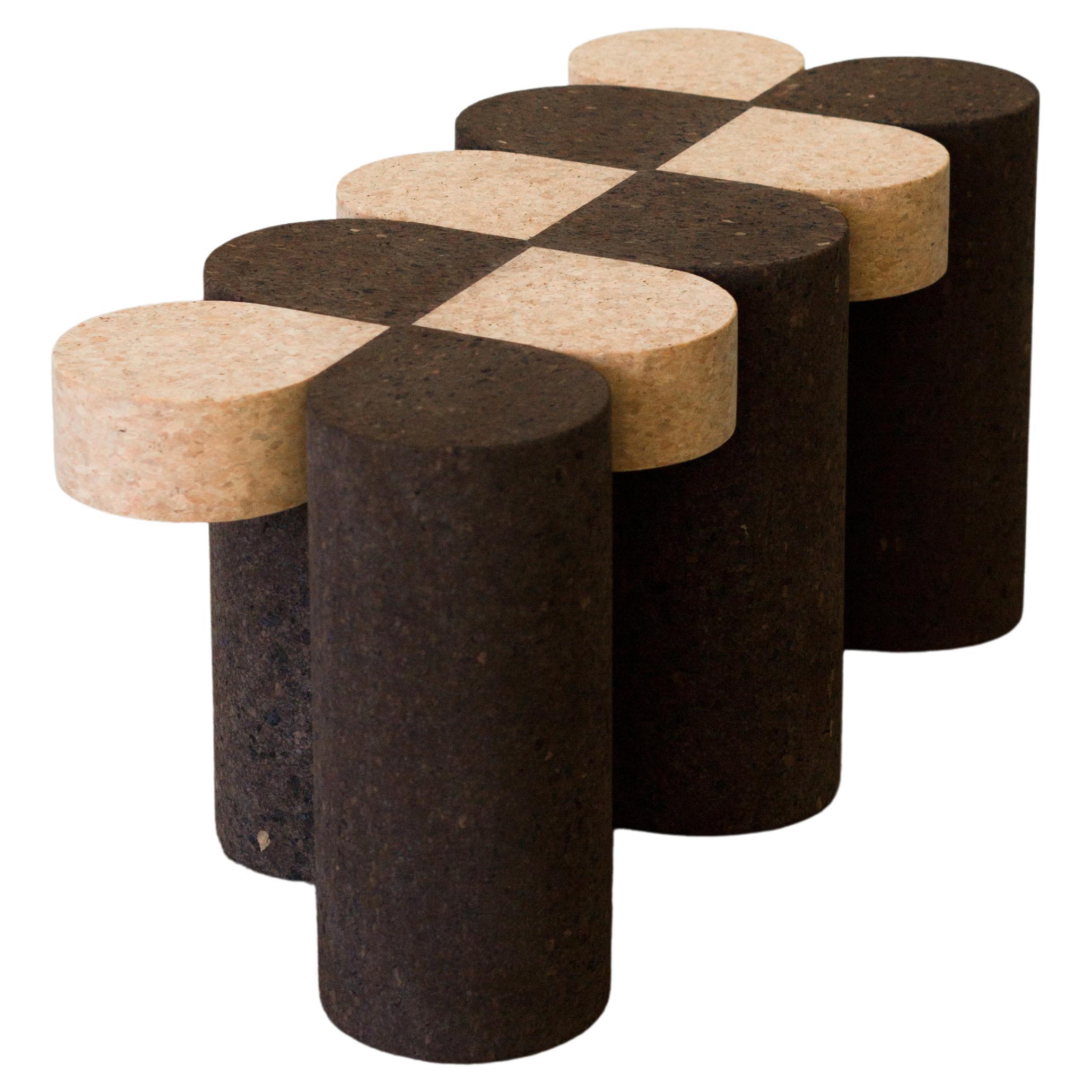 Clover Solid Cork Contemporary Sculptural Carved Side Table Large Mix For Sale