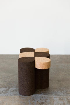 Clover Solid Cork Contemporary Sculptural Carved Side Table Small Mix