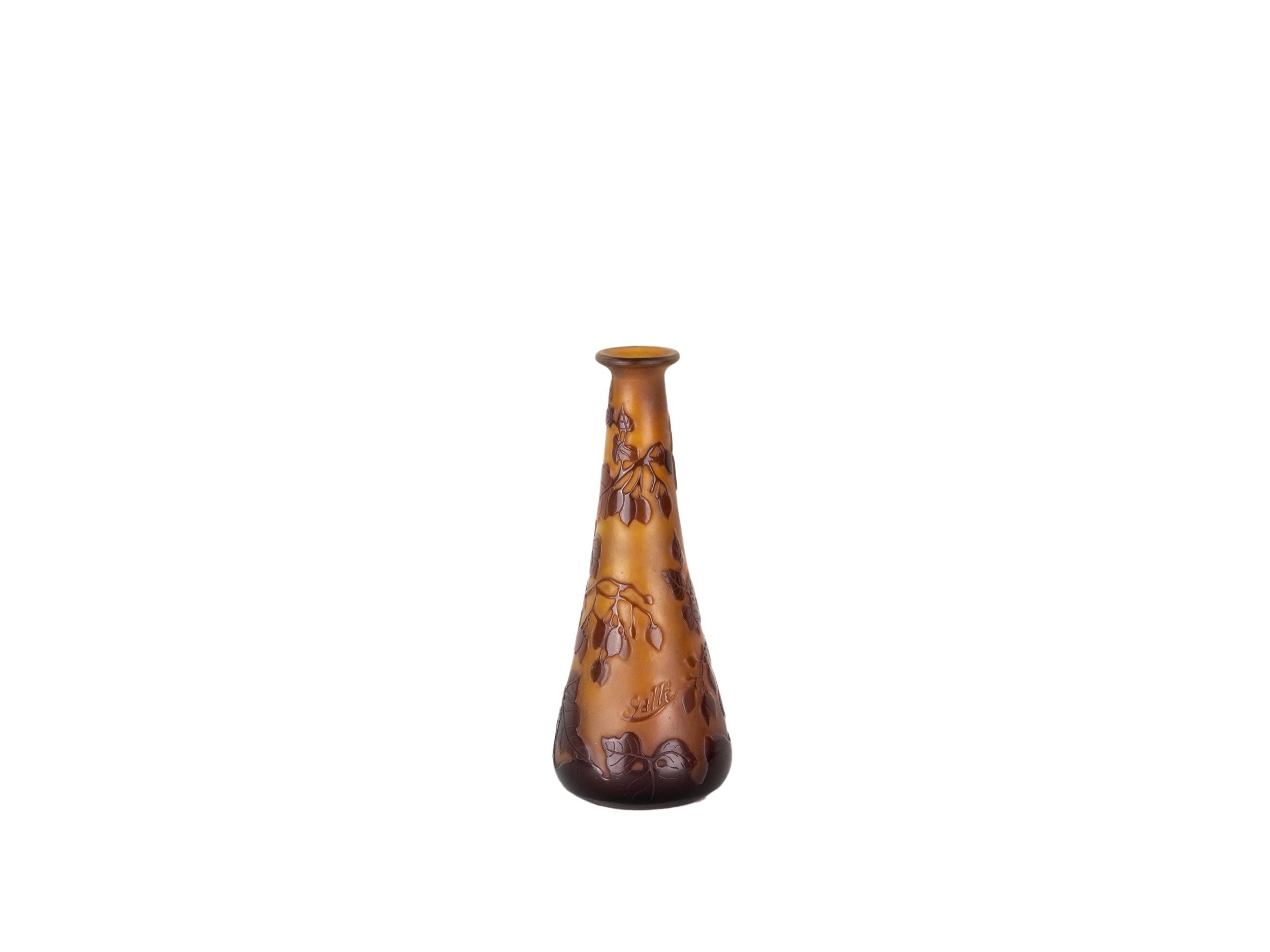 Art Nouveau Clover Tree Brown Glass Vase by Emile Galle, 20th Century For Sale