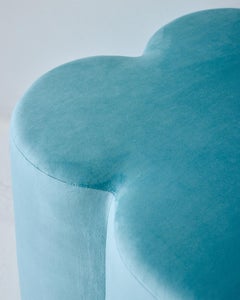 Clover Upholstered Pouf by Hannah Bigeleisen, Soft Teal Velvet, New