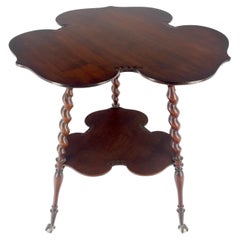 Antique Cloverleaf Motif Carved Mahogany Claw Feet Twisted "Rope" Legs Center Lamp Table