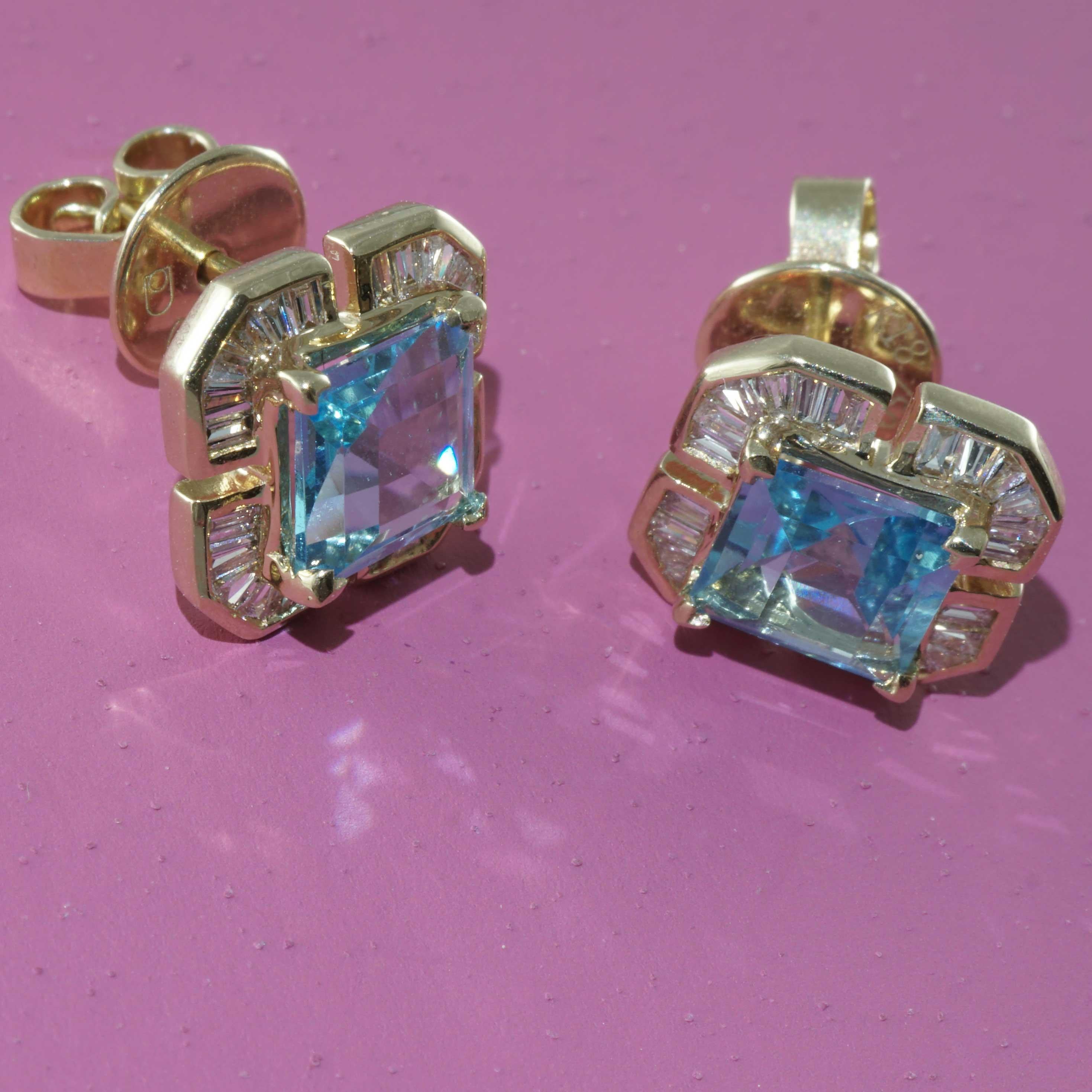 Cloverleaf shaped Blue Topaz Diamond Earrings Swiss Blue 1.8 ct 0.40 ct brandnew For Sale 4