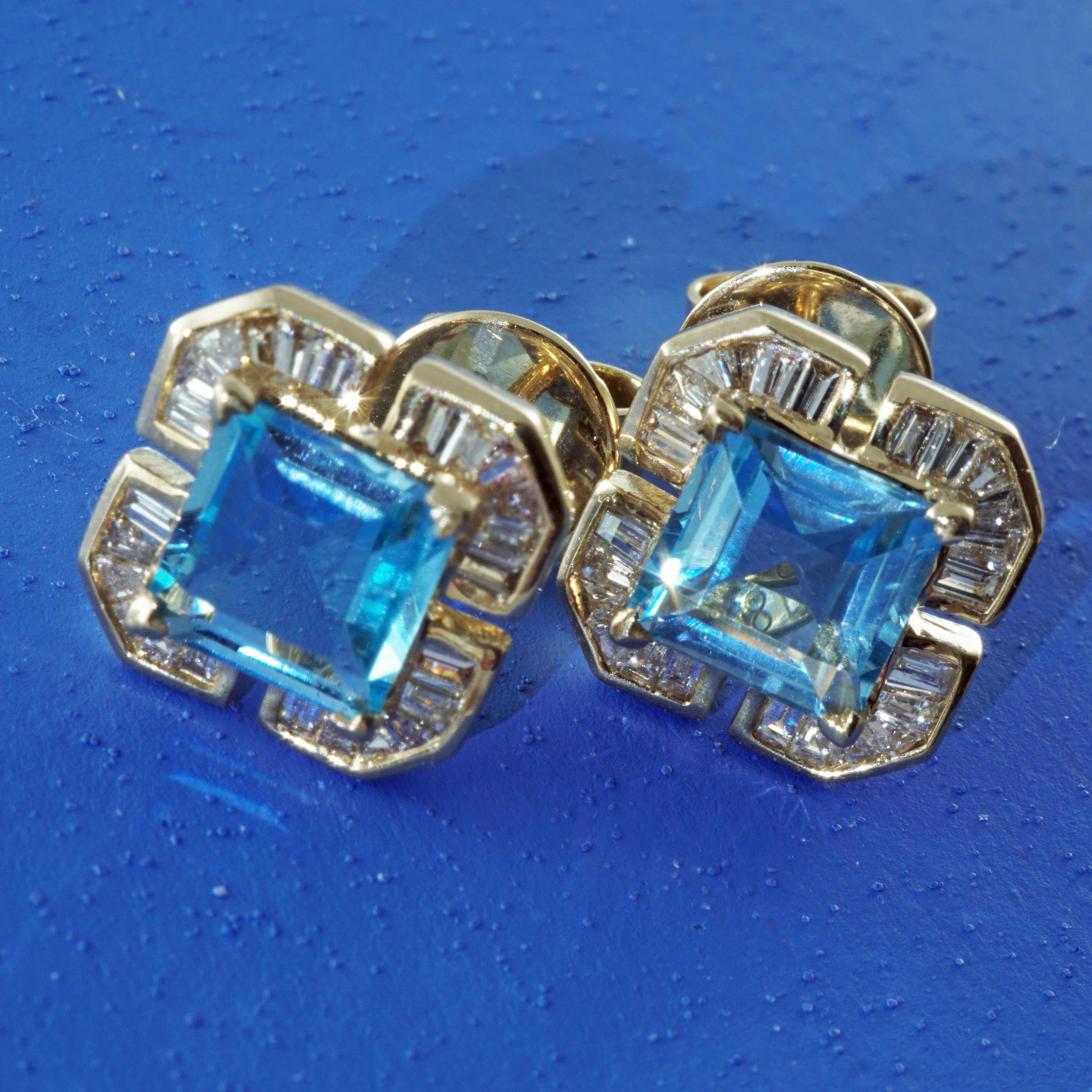 Cloverleaf shaped Blue Topaz Diamond Earrings Swiss Blue 1.8 ct 0.40 ct brandnew For Sale 5