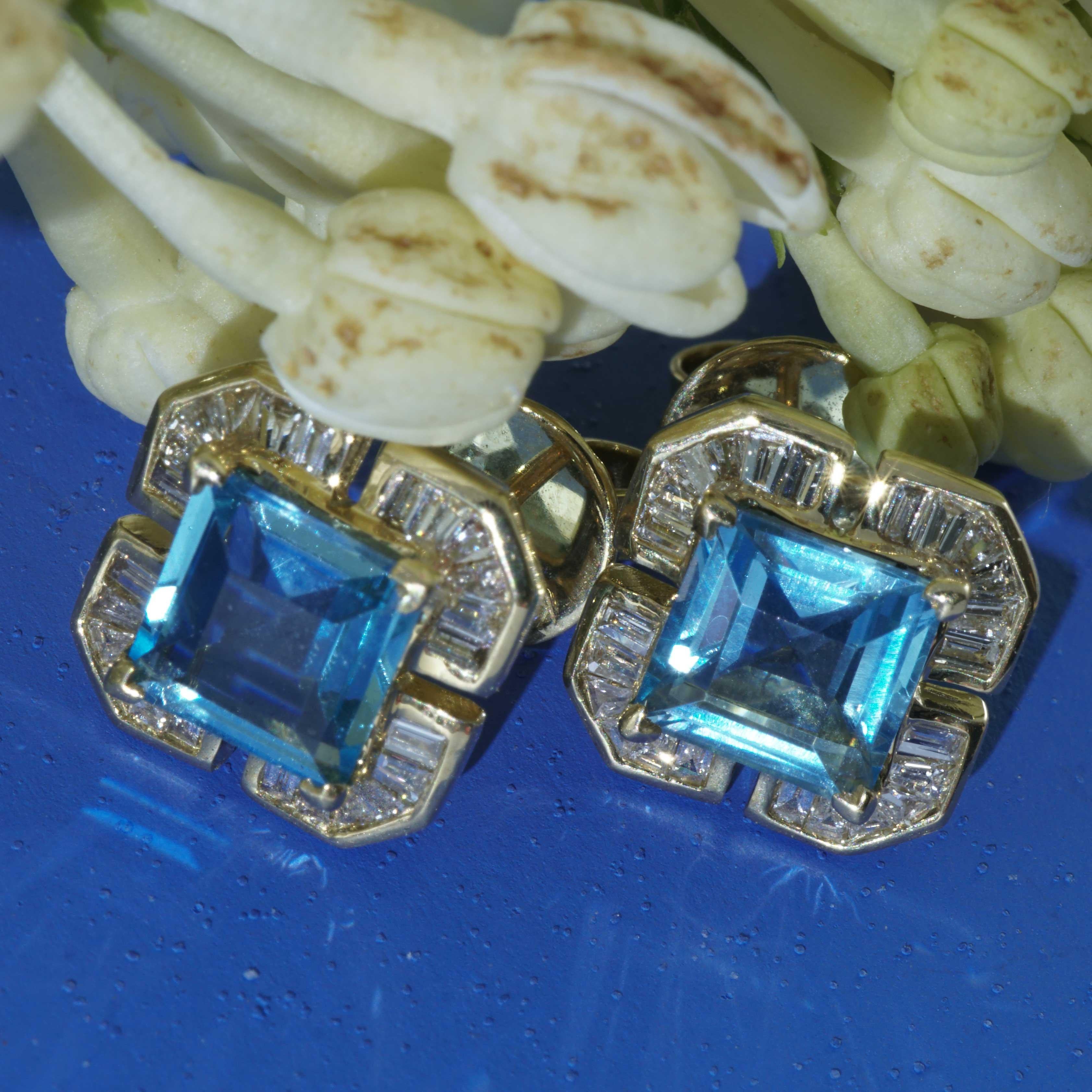 Cloverleaf shaped Blue Topaz Diamond Earrings Swiss Blue 1.8 ct 0.40 ct brandnew For Sale 6